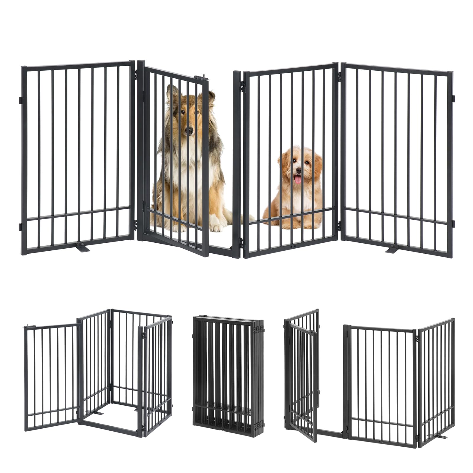 Hidog Metal Freestanding Dog Gate With Door, Extra Wide 81', 31' Height Foldable Dog Gates For Doorways, Tall Pet Fence Indoor