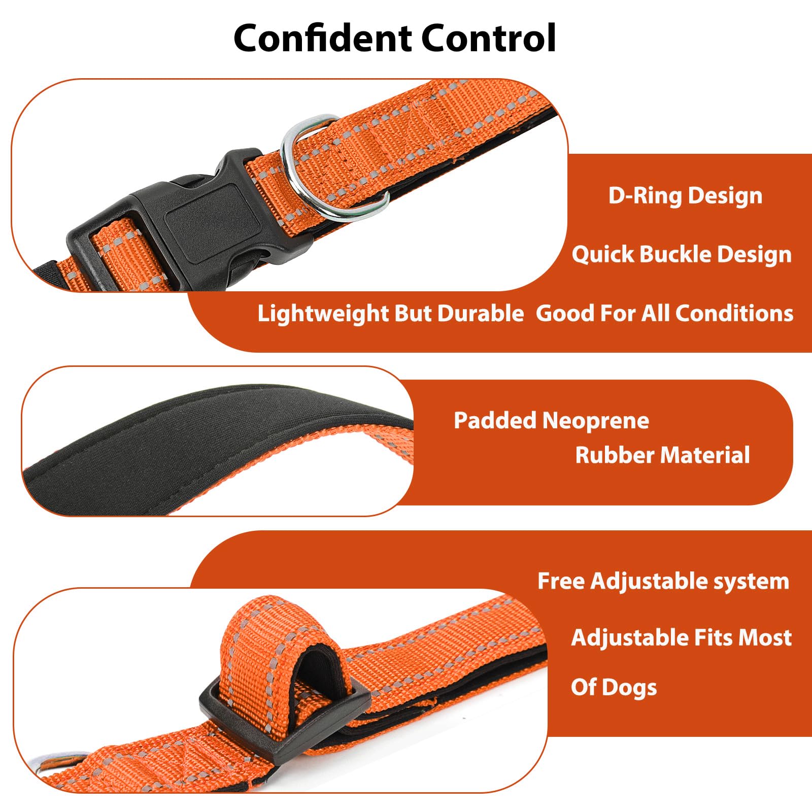 Penseepet Reflective Dog Collar Padded With Soft Neoprene Breathable Quick Release Basic Dog Collars For Puppy Small Dogs Orange