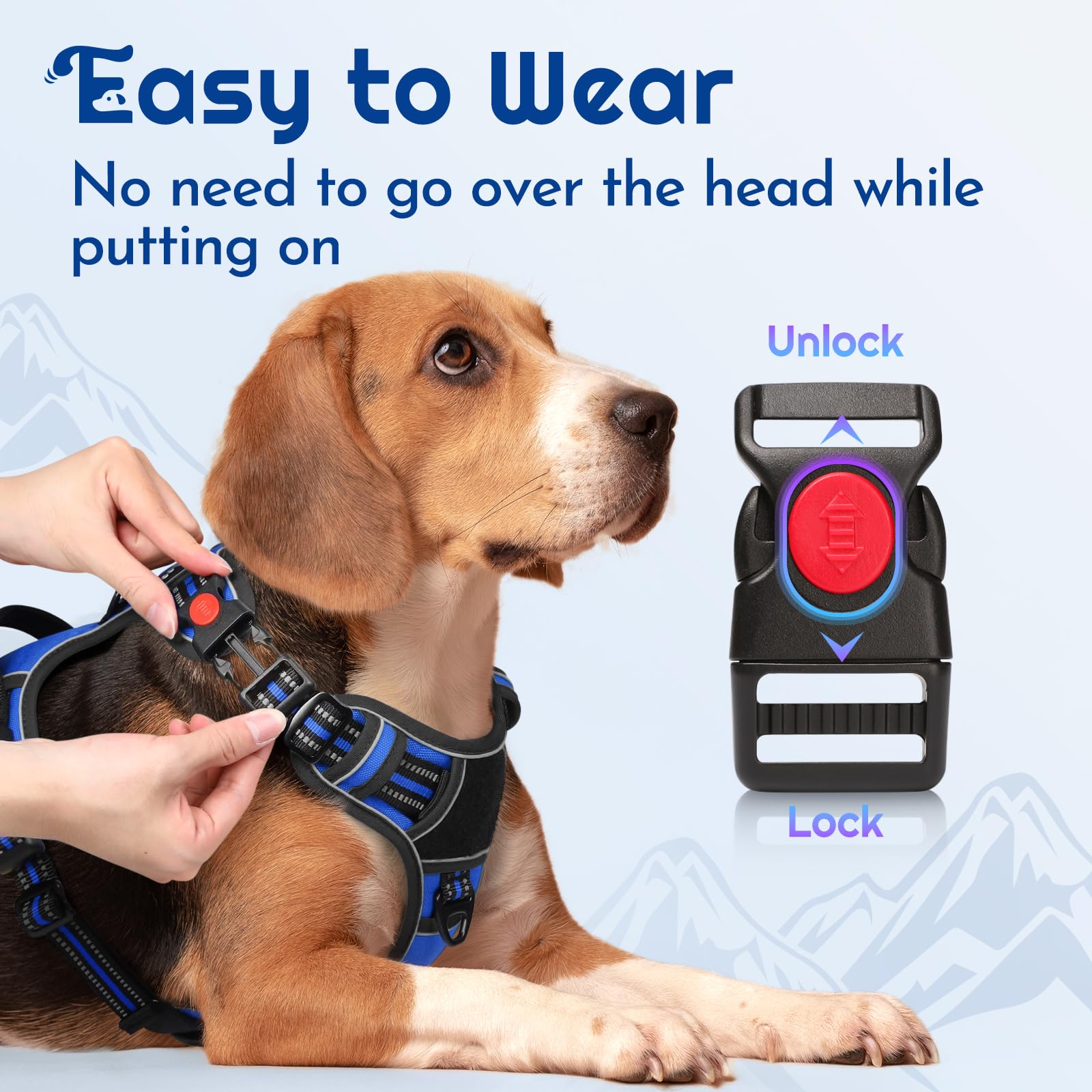 Eagloo Dog Harness Medium Sized, Easy Wearing with 3 Buckles, Adjustable No Pull Pet Harness with 2 Rings for Walking, No Chock