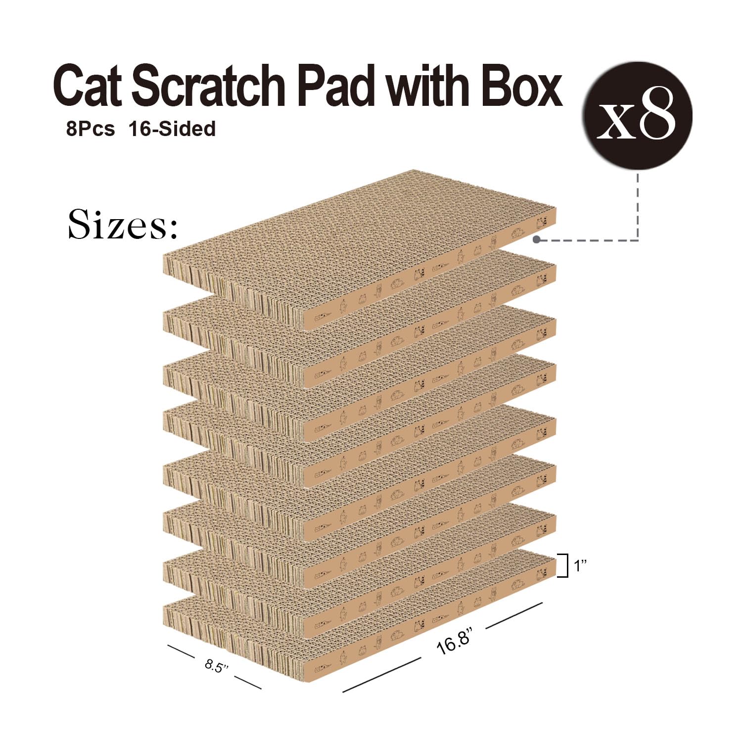 8 Packs In 1 Cat Scratch Pad, Cat Scratcher Cardboard,Reversible,Durable Recyclable Cardboard, Suitable For Cats To Rest, Grind Claws And Play