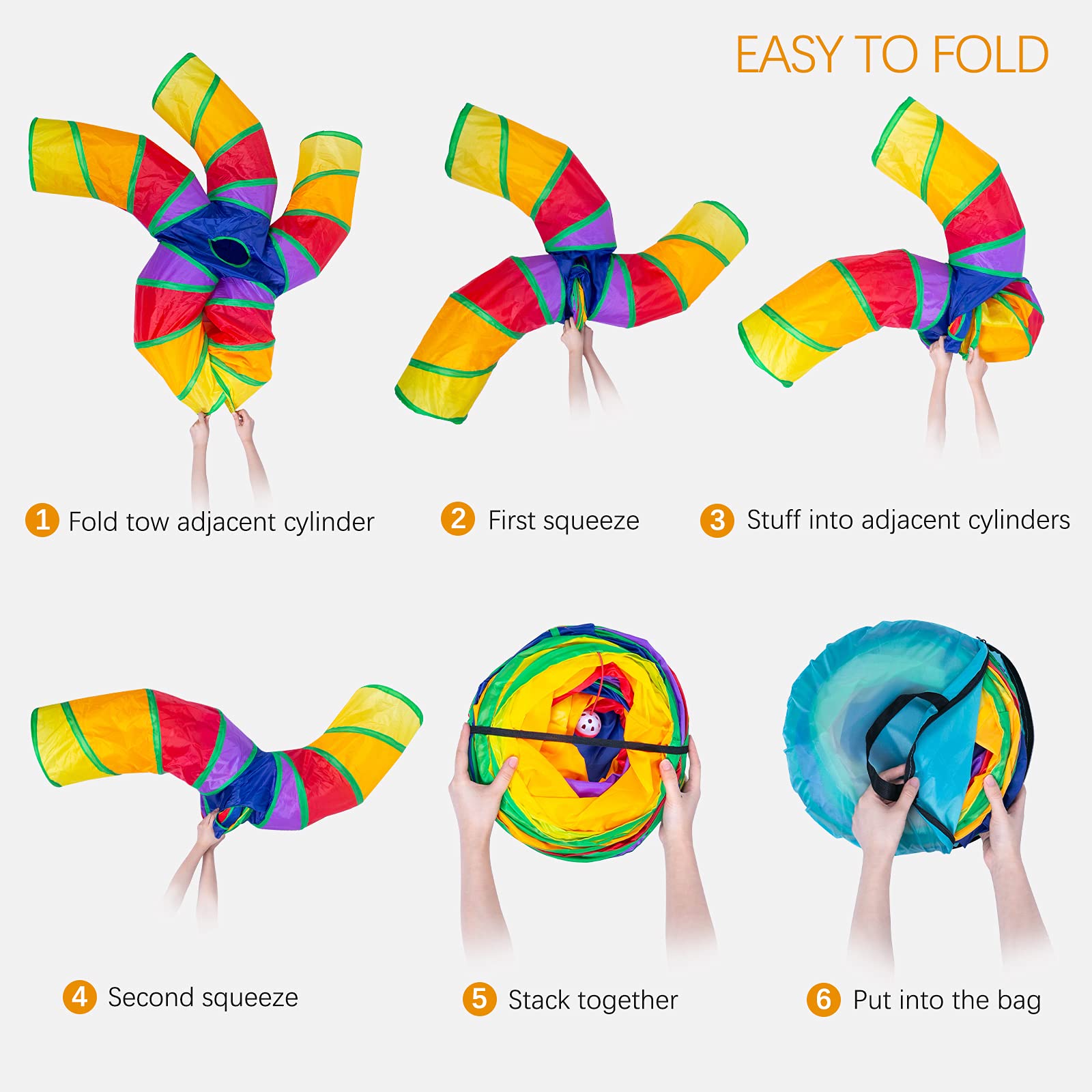 Egetota Cat Tunnel For Indoor Cats Large, With Play Ball S-Shape 5 Way Collapsible Interactive Peek Hole Pet Tube Toys, Puppy, Kitty, Kitten, Rabbit (Multicolor)