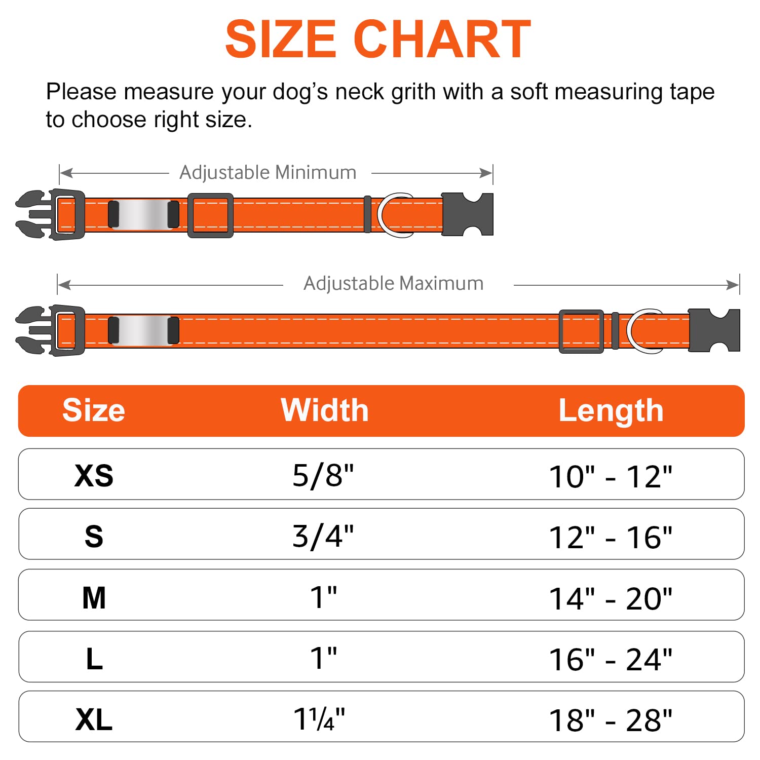 Joytale Personalized Dog Collars, Reflective Nylon Dog Collar With Engraved Name Plate, Customized For Medium Dogs, Orange, M