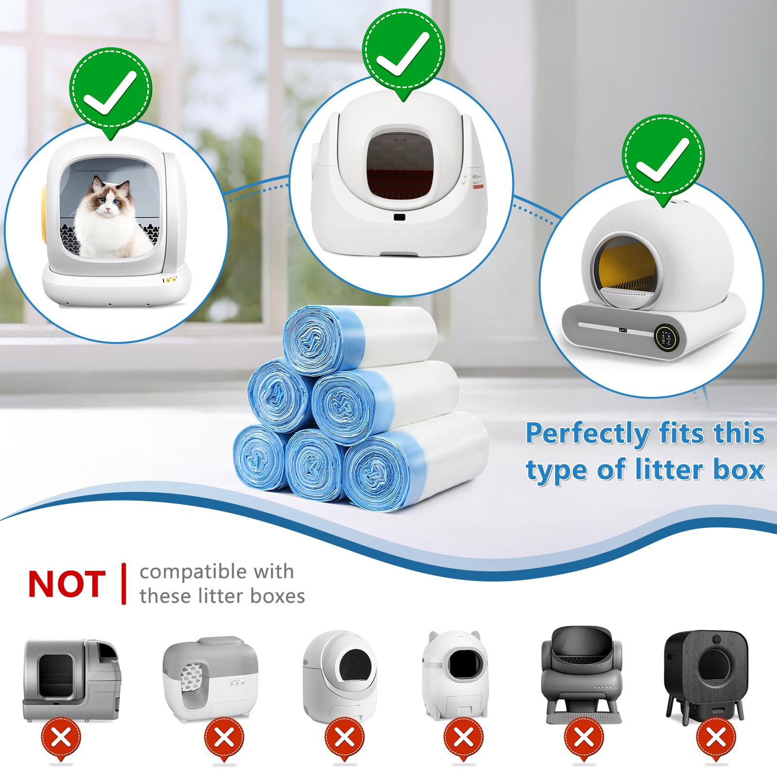 Kitcanis 120 Count Cat Litter Bags For Automatic Litter Box, Extra-Thick Drawstring Bags For Meowant Mw-Sc01 And Mw-Sc02, Self-C