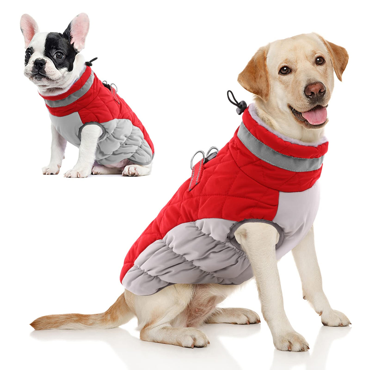 Aofitee Winter Dog Coat Warm Fleece Dog Jacket For Cold Weather, Reflective Zip Up Puppy Dog Sport Vest With Leash Rings, Outdoor Pet Sweater Apparel Clothes For Small Medium Large Dogs, Red S