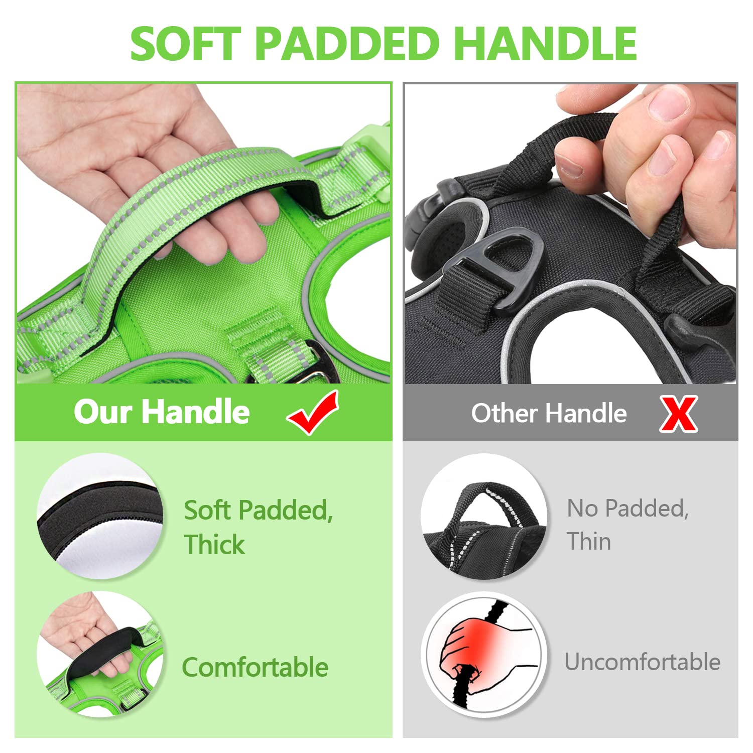 Poypet No Pull Dog Harness, No Choke Reflective Dog Vest, Adjustable Pet Harnesses With 2 Leash Attachments With Easy Control Padded Handle For Small Medium Large Dogs(Green Matching Trim,Xl)