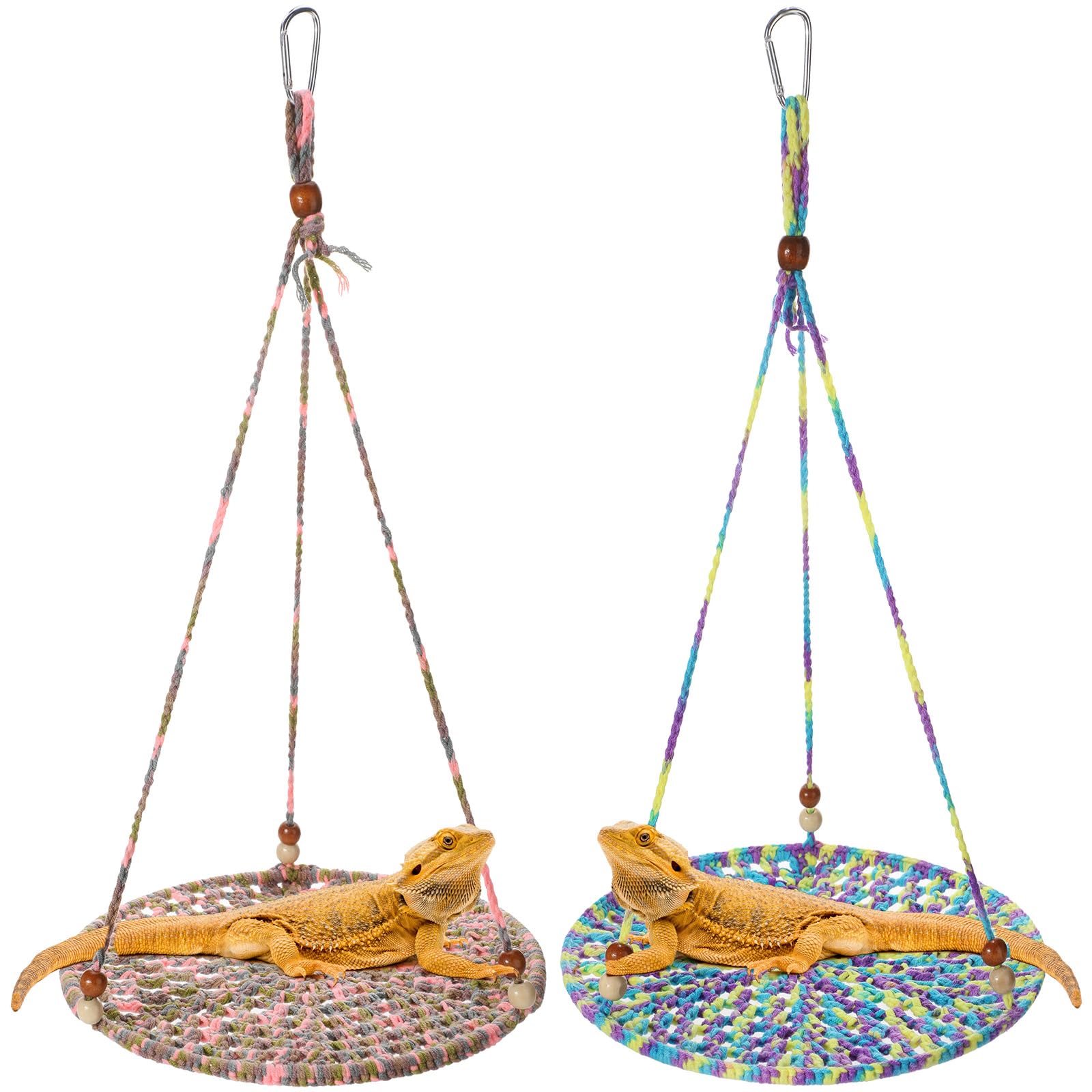 Wesiti 2 Pcs Bearded Dragon Hammock Summer Reptile Hanging Bed Swing Toys Cotton Lizard Reptile Hammock Bearded Dragon Tank Acce