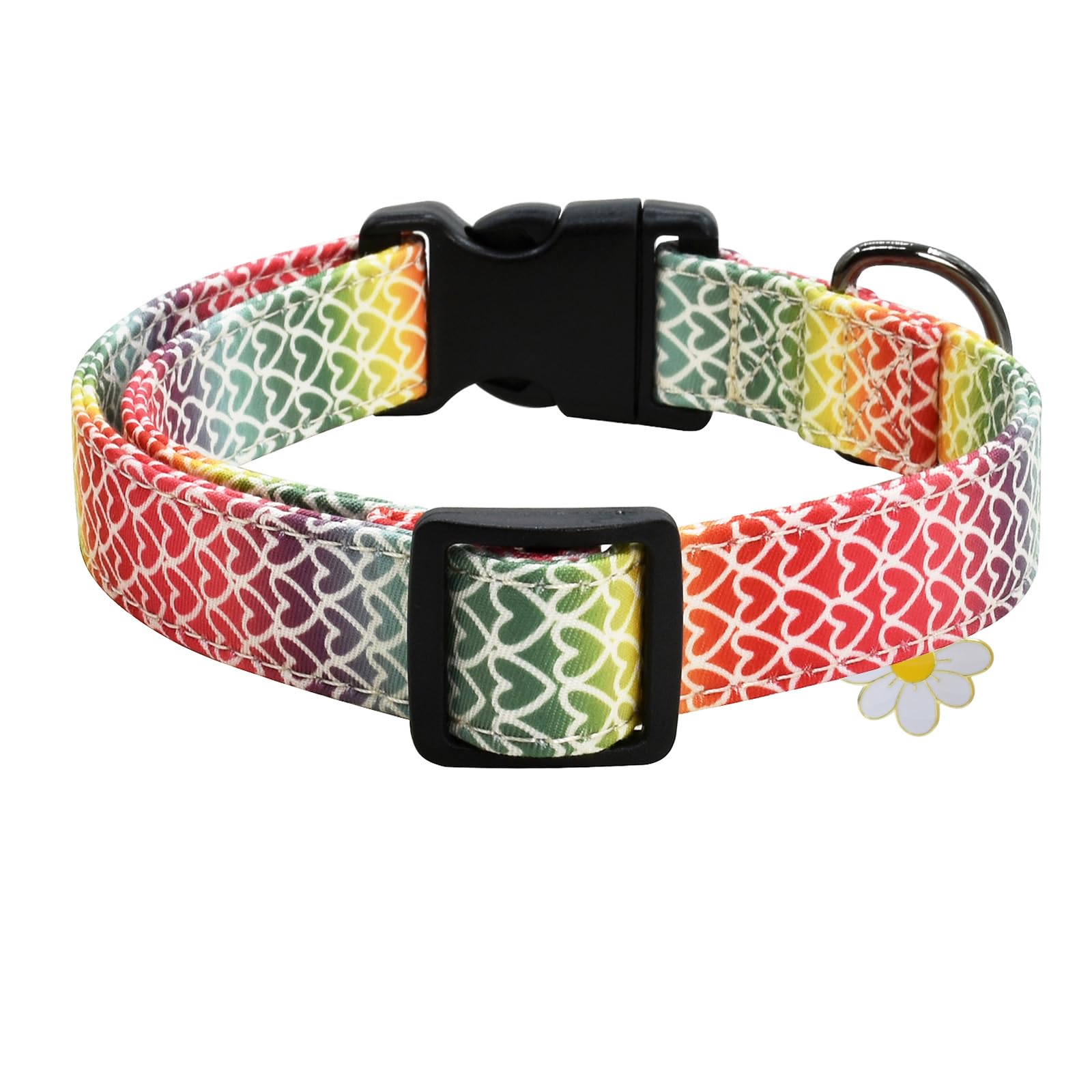 Colorful Heart Dog Collar With Pendant, Durable And Soft Cotton Dog Collars For Small Large Female And Male Dogs Pets(Heart L)