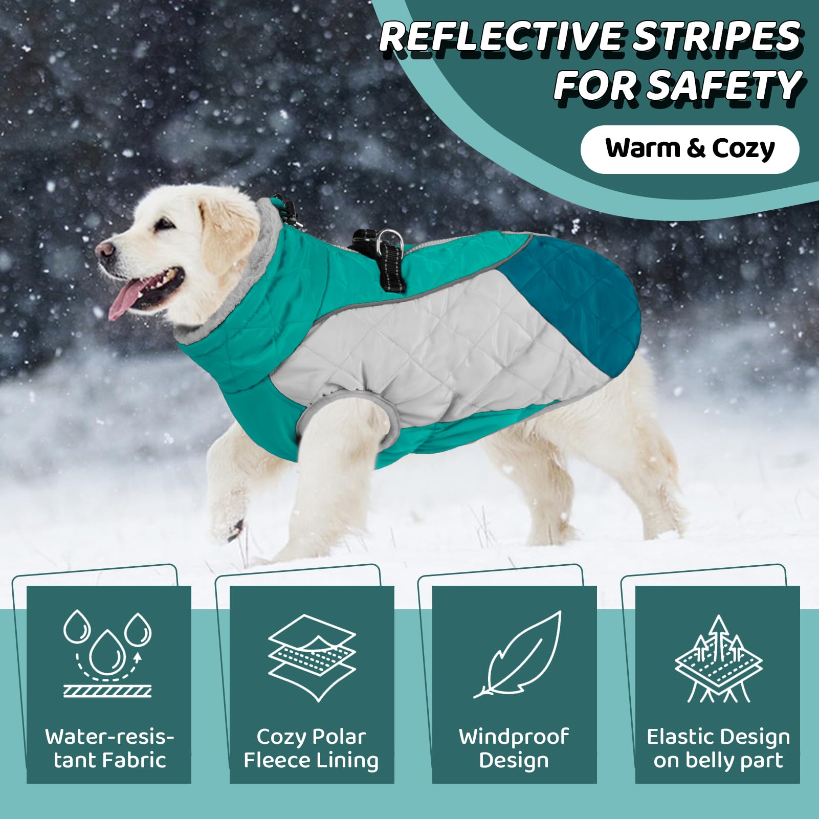 Aofitee Dog Coat, Warm Dog Jacket, Reflective Dogs Winter Coat With Harness Built In And Fleece Lined, Waterproof Pet Winter Jac