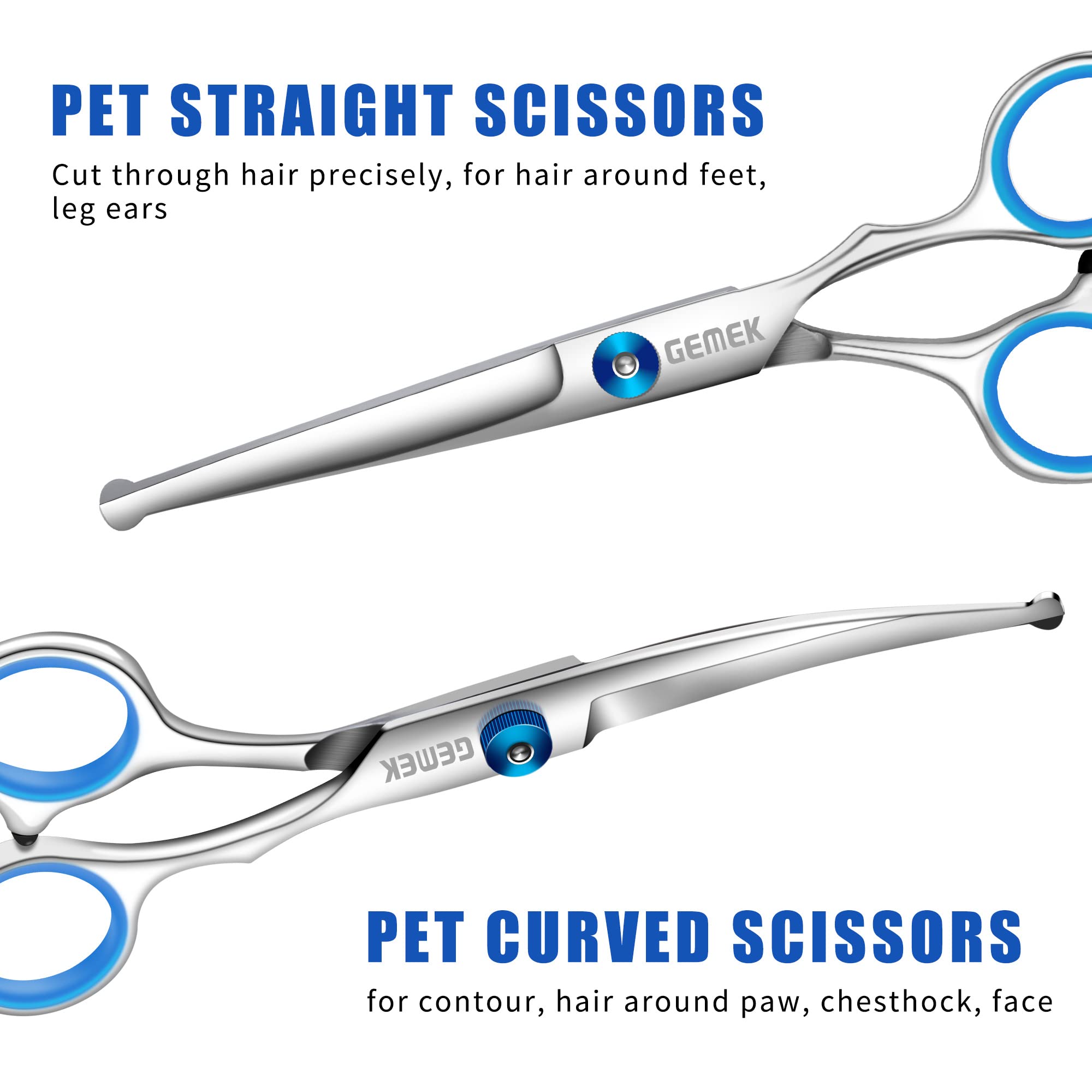 GEMEK Professional Grooming Scissors for Dogs with Safety Round Tips, Dog Grooming Scissors Set - Thinning, Straight, Curved She