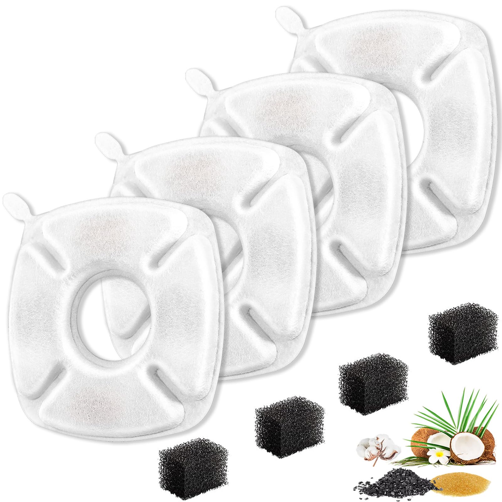 8 Pcs Cat Water Fountain Replacement Filters, 4 Pack Filters 4 Pack Pre- Sponges Fit For 67Oz, 95Oz, 135Oz Automatic Pet Fountai