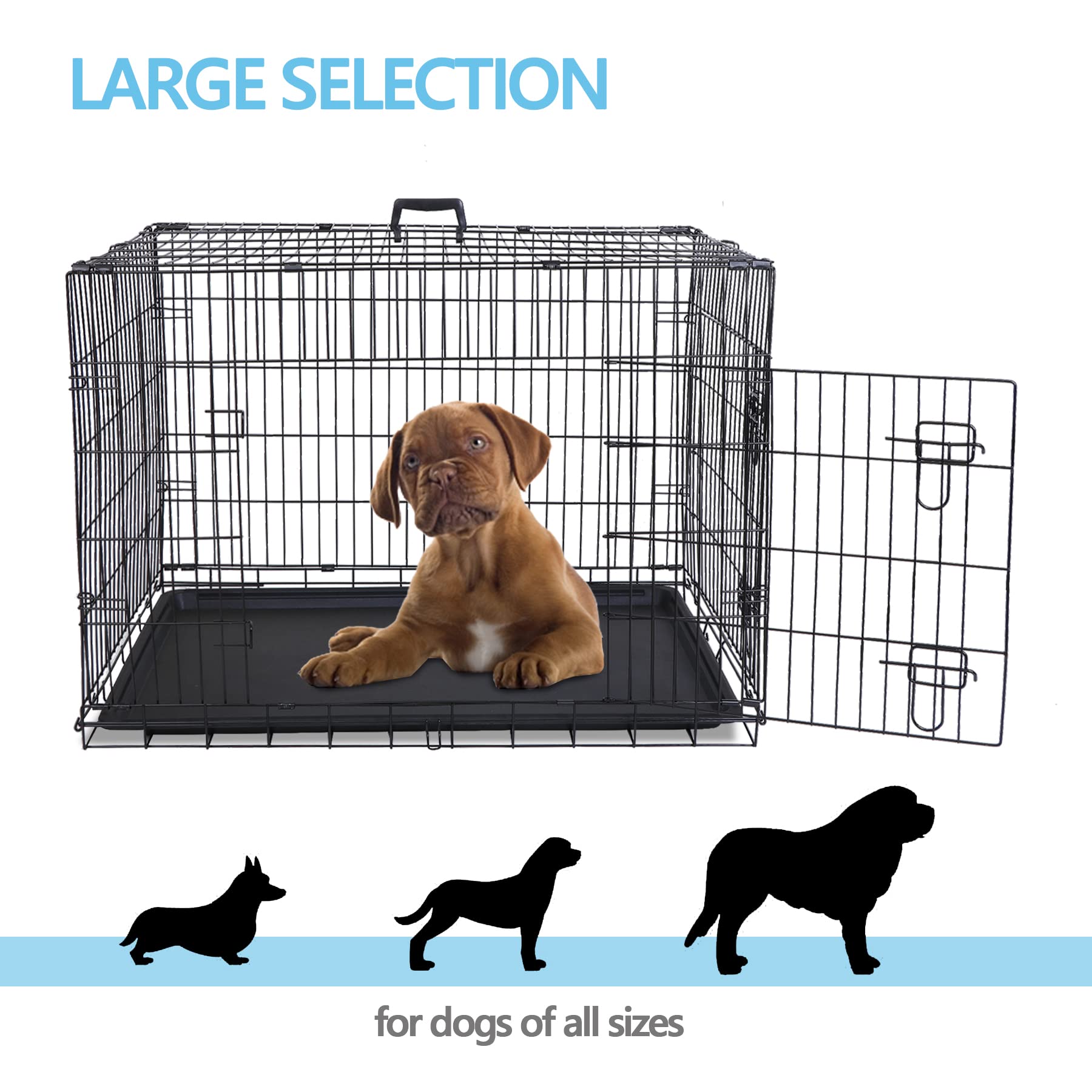 Epetlover 36-Inch Double Door Dog Crates Folding Metal Pet Kennel Wire Cage With Tray For Small Medium Large Sized Dogs, Indoor