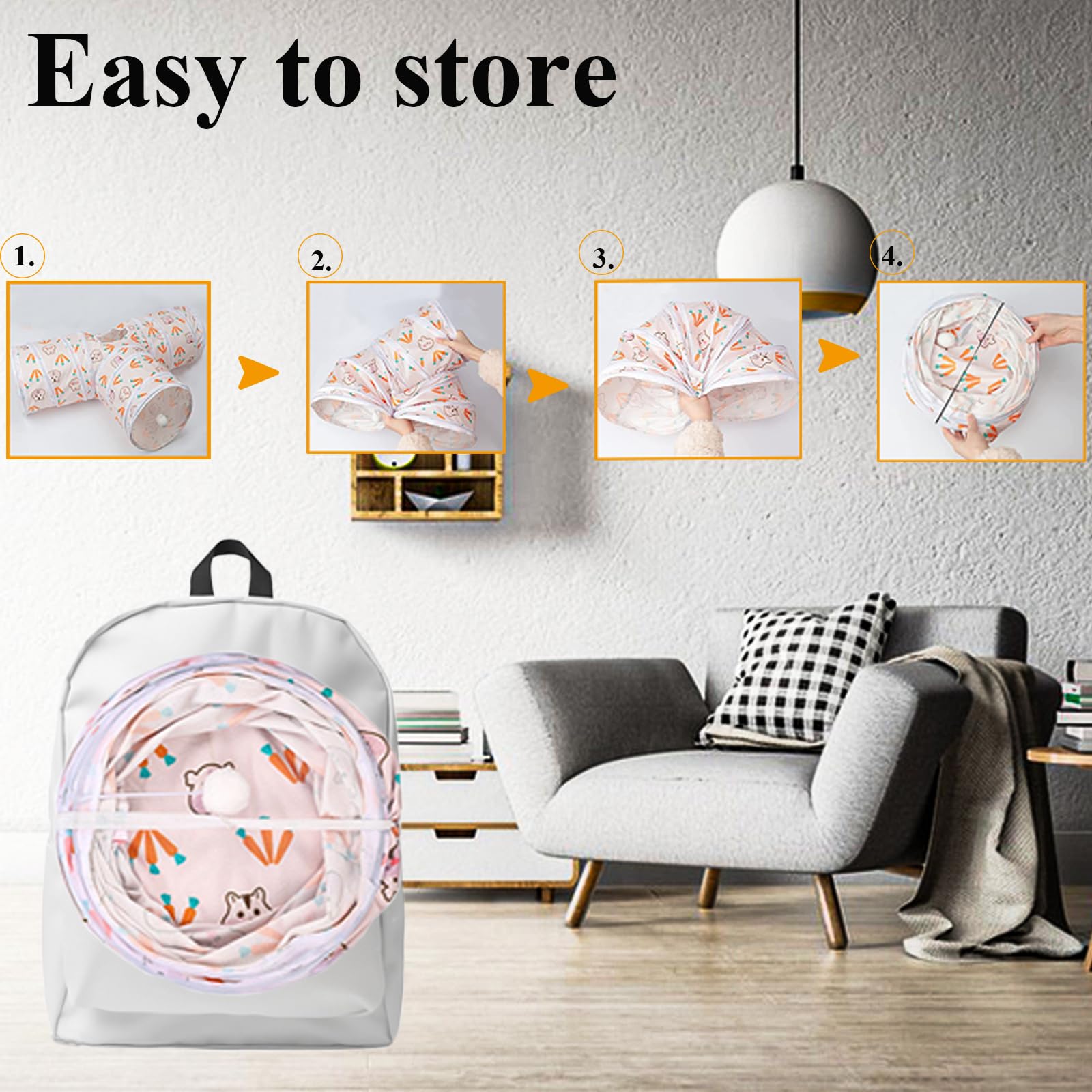 Hercocci Rabbit Toys, Bunny Tunnels & Tubes, Collapsible 3 Way Rabbit Hideout Tunnel With Chew Toys For Bunny Guinea Pig Ferret