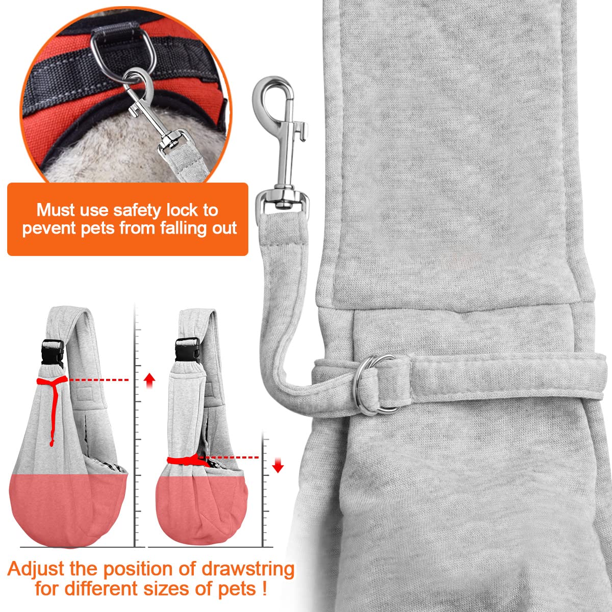 Tomkas Small Dog Sling Carrier - Zipper Pocket & Adjustable Strap & Zip Pocket - For 3-10 Lbs Pets(Grey) Puppy