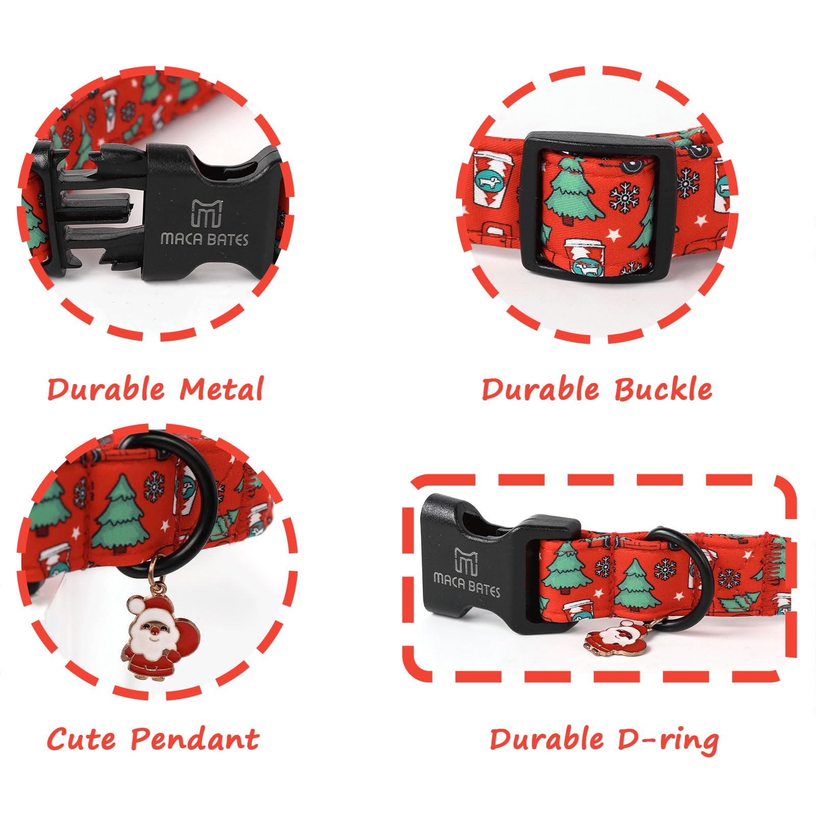 Maca Bates Christmas Tree Cute Dog Collar Red Puppy Collars Durable Comfortable Adjustable Birthday Gift For Xs Small Medium Lar