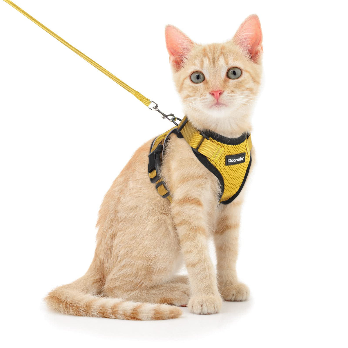 Dooradar Cat Harness And Leash Set, Escape Proof Safe Adjustable Kitten Vest Harnesses For Walking, Easy Control Soft Breathable Mesh Jacket With Reflective Strips For Cats, Yellow, S