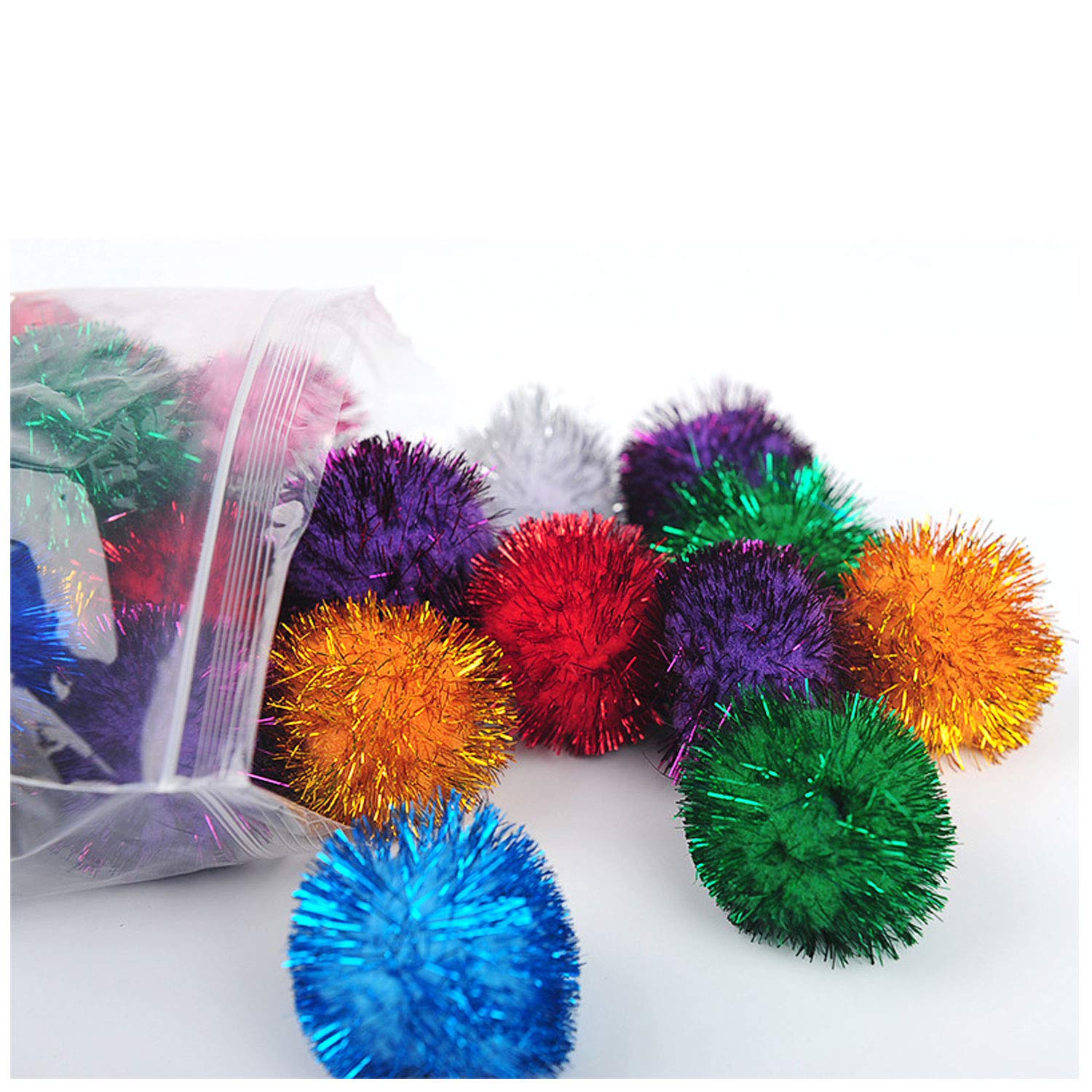 Voviggol 20 Pack 2 Inches Cat Sparkle Balls For Cats Large Size, Glitter Pom Poms Fuzzy Cat Balls Tinsel Balls For Cats Kitten I