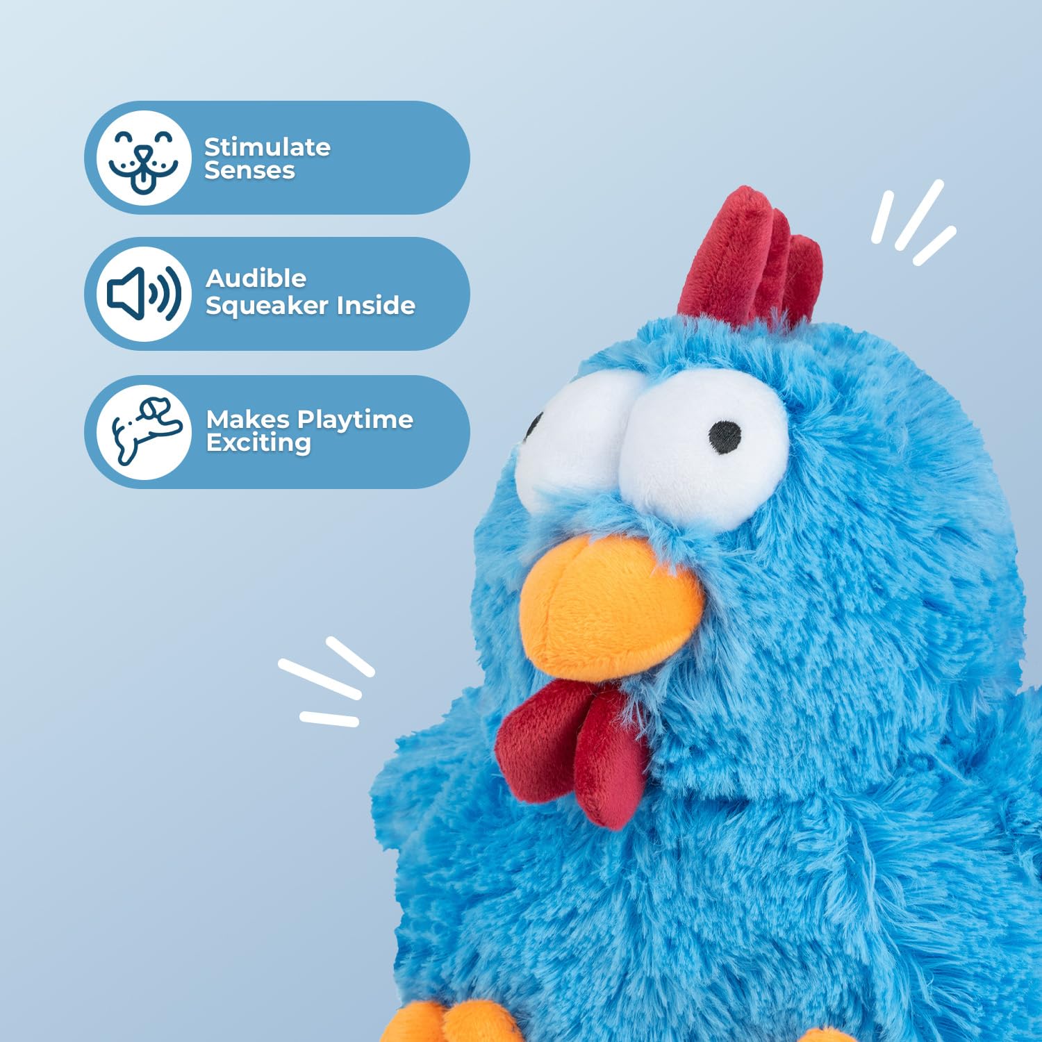 Best Pet Supplies Mrs. Cluck Plush Toy for Small/Medium Dogs - Squeaky, Large, Blue, Model PT602T-BU