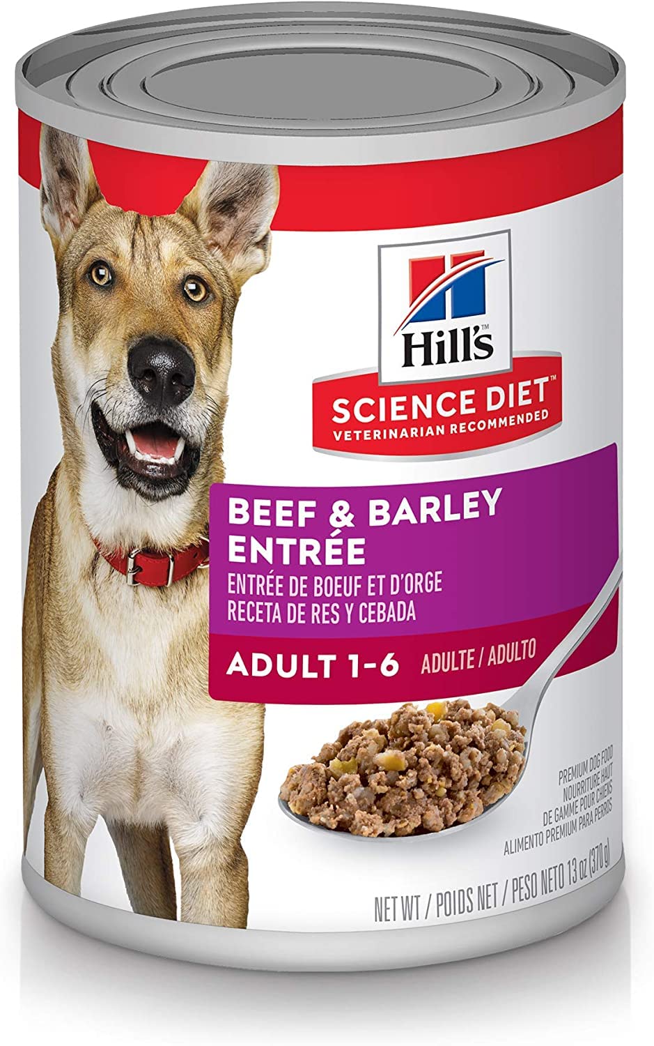 Hills Science Diet Adult 1-6, Adult 1-6 Premium Nutrition, Wet Dog Food, Beef & Barley Loaf, 13 oz Can, Case of 12