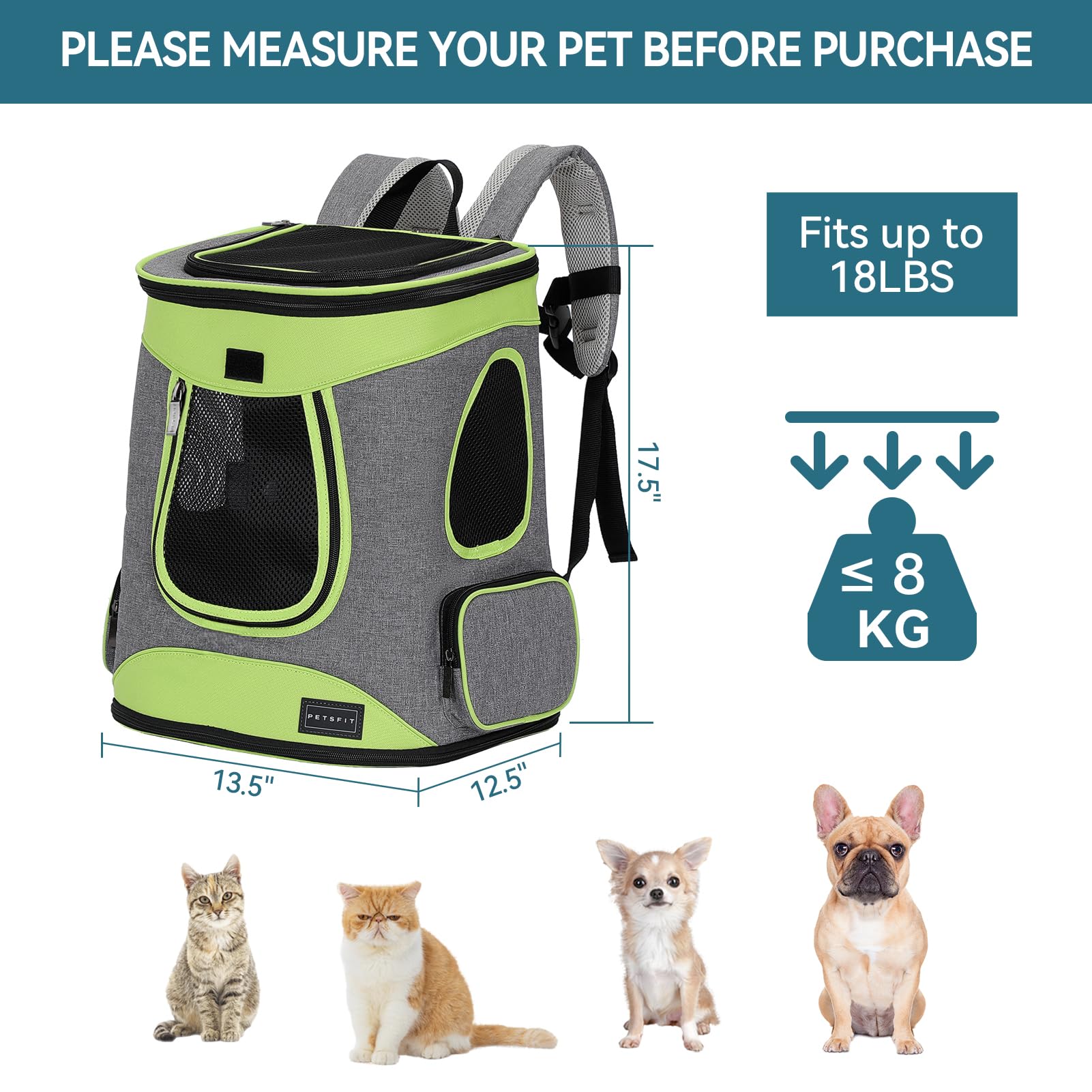 Petsfit Pet Backpack Carrier Easy-Fit Dog Travel Backpack Carrier For Hiking Walking Cycling Suitable For Small Medium Dogs Cats