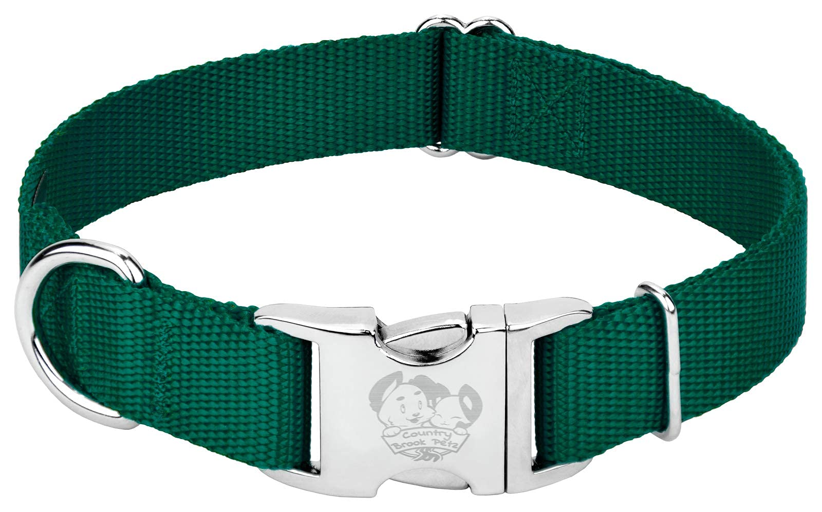 Country Brook Design - Vibrant 30+ Color Selection - Premium Nylon Dog Collar With Metal Buckle (Large, 1 Inch Wide, Green)