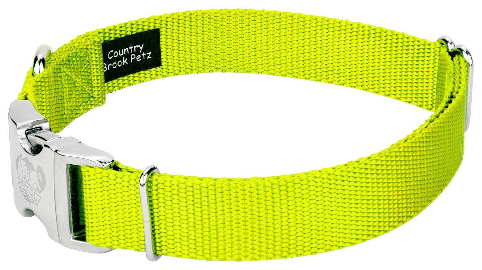 Country Brook Design - Vibrant 30+ Color Selection - Premium Nylon Dog Collar With Metal Buckle (Large, 1 Inch Wide, Hot Yellow)