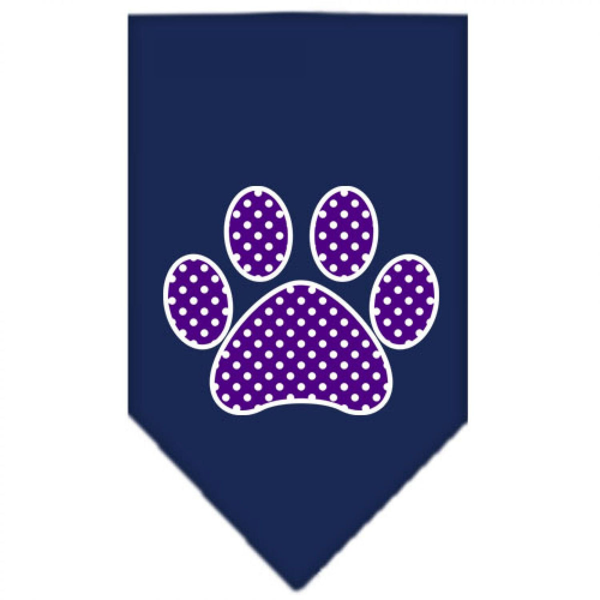 Pet and Dog Bandana Screen Printed, &quot;Purple Swiss Dot Paw&quot; Navy Blue Large