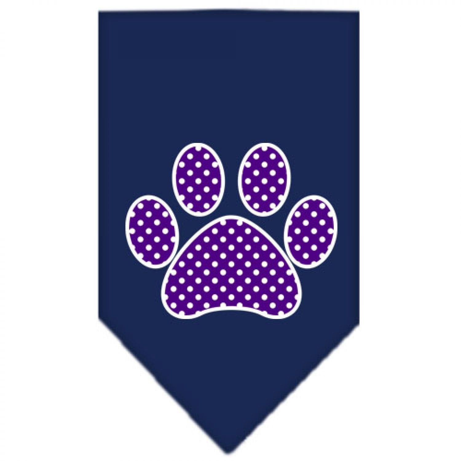 Pet and Dog Bandana Screen Printed, &quot;Purple Swiss Dot Paw&quot; Navy Blue Small