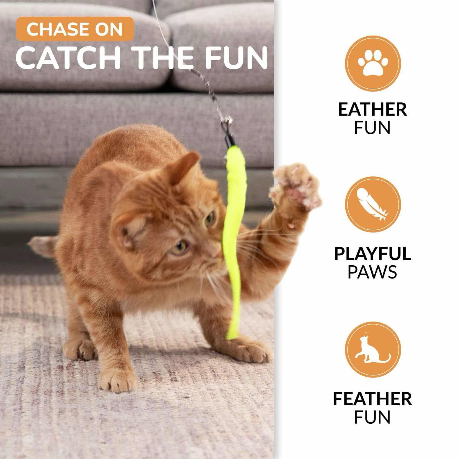Pawsitive Interactive Cat Toys - Retractable Feather Wand With Refill Set 12Pcs - Perfect For Indoor Cats To Chase, Exercise & B