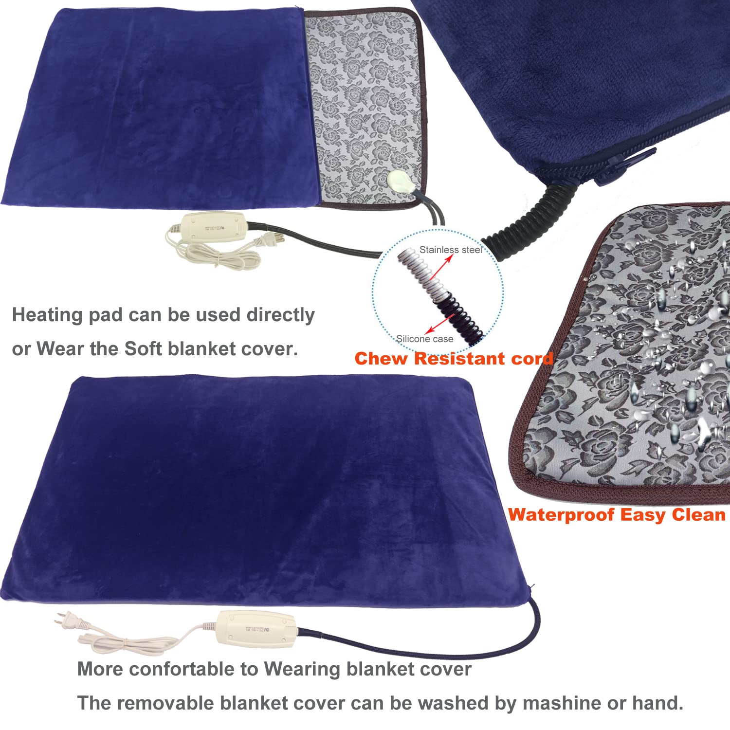 Pet Heating Pad Large Dog Cat Heated Bed Mat 34X21 Inch Dog Heating Pad With Soft Washable Cover Electric Heating Pad Keep Pets Warmer Water Resistant Chew Resistant Cord