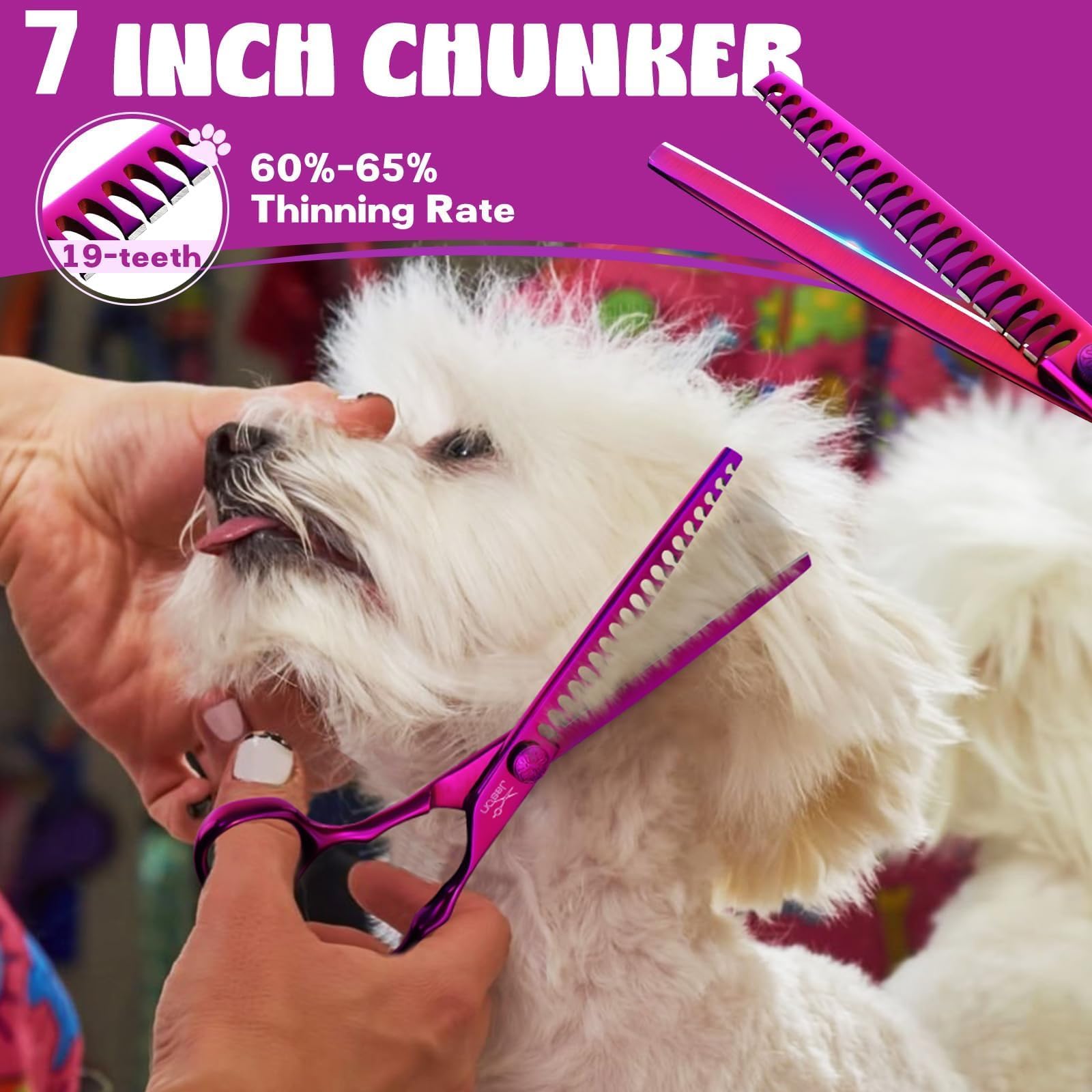 Jason Dog Grooming Scissors Set - Professional 6 In 1 Dog Shears Set - 7'' Chunker, 7'' Straight, 7'' Up-Curved, 7'' Down-Curved