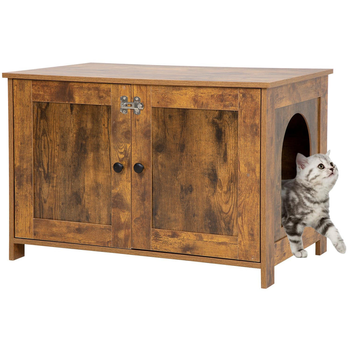 Bestpet Cat Litter Box Enclosure Furniture Hidden,Wooden Cat Washroom Furniture Storage Cabinet Pet Crate House End Table With R