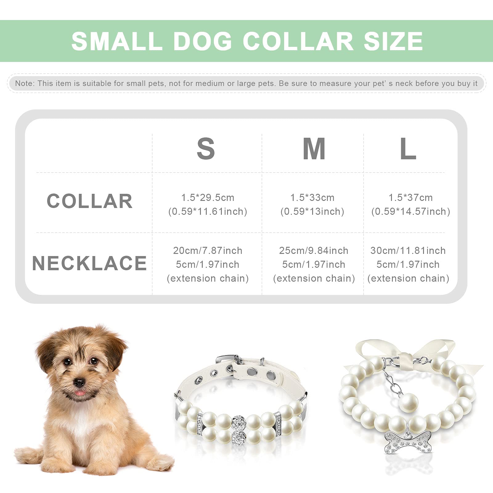 Hicarer 2 Pieces Small Dog Cat Pearl Collars And Pet Pearl Necklace Set Cute Fashion Pet Pu Leather Collars Necklace With Crysta