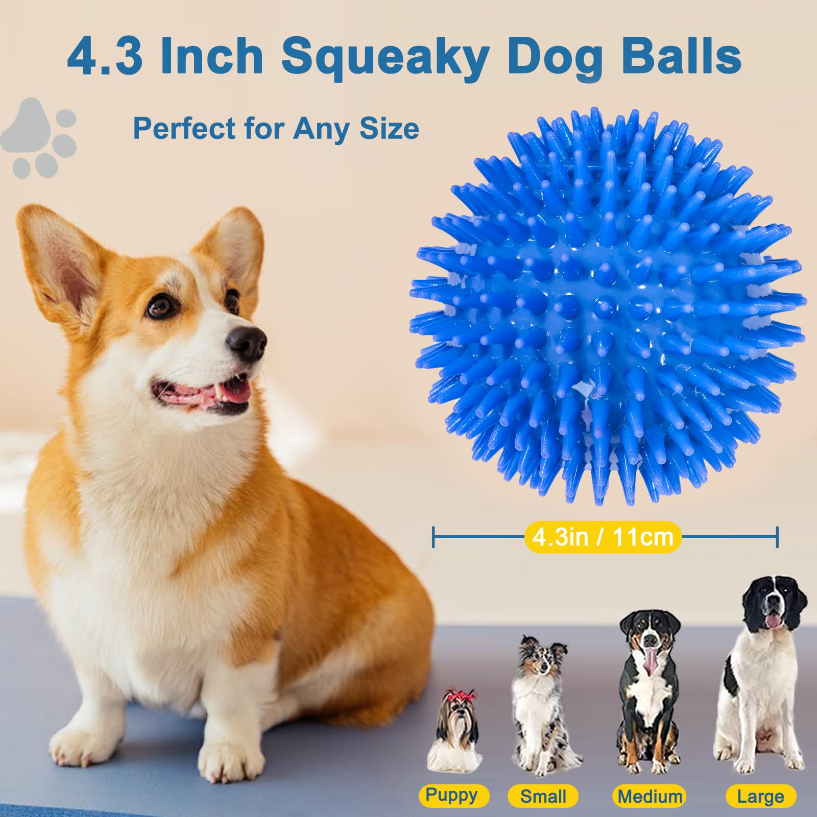 Beieverluck 6 Pack 4.5 Inch Squeaky Dog Toy Balls Spikey Dog Balls Large Dog Chew Toys For Medium Large And Small Dogs For Aggre