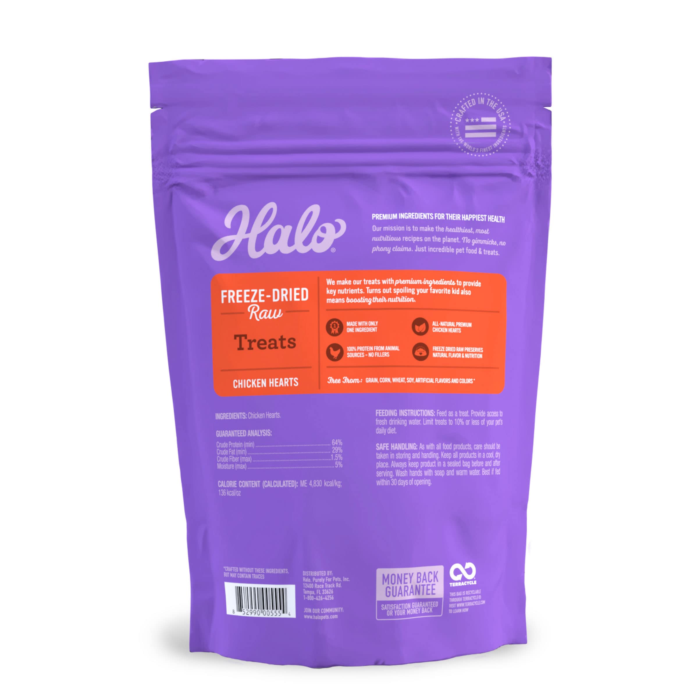 Halo Freeze Dried Raw Dog Treats, 100% Chicken Hearts Recipe, Dog Treats Pouch, All-Natural High Protien Treat, 2 Oz Pouch