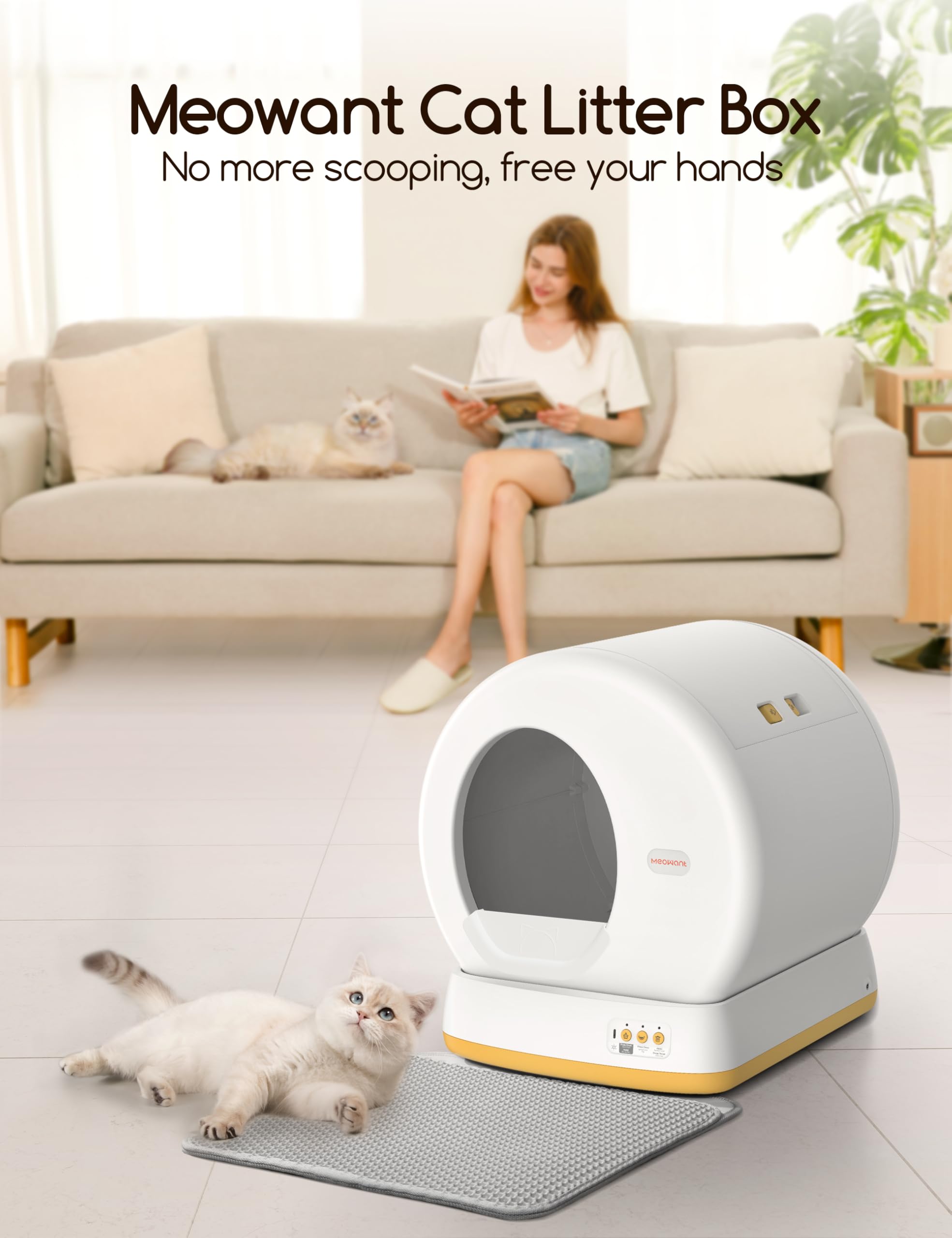 Meowant Self-Cleaning Cat Litter Box, Advanced Safety System Automatic Cat Litter Box Perfect For Multi Cats, Extra Large/Odor C