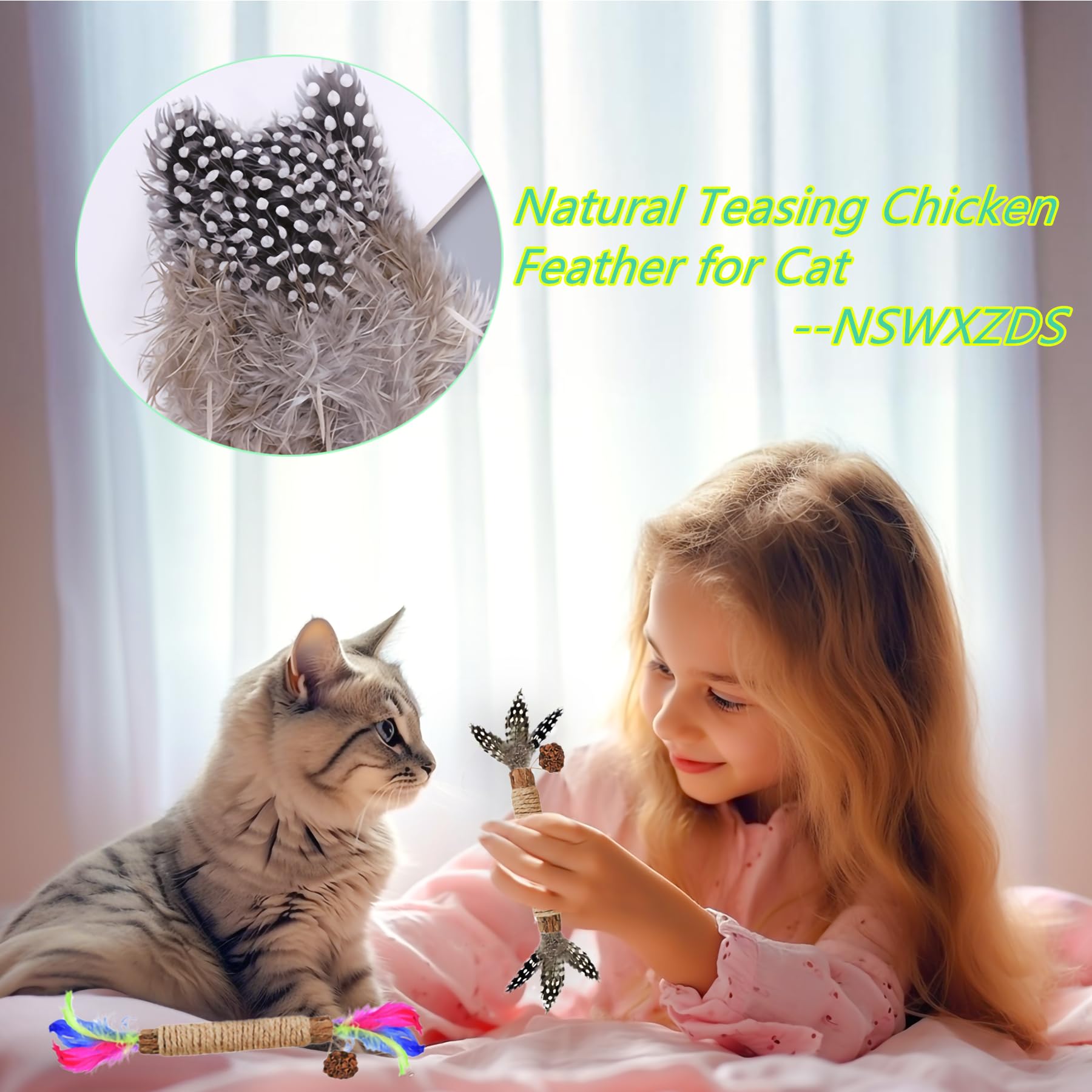 NSWXZDS Cat Toys 12Pack Kitten Silvervine Toy Indoor Catnip Toys Kitty Chew Stick with Feather Kitten Treat for Teeth Cleaning D
