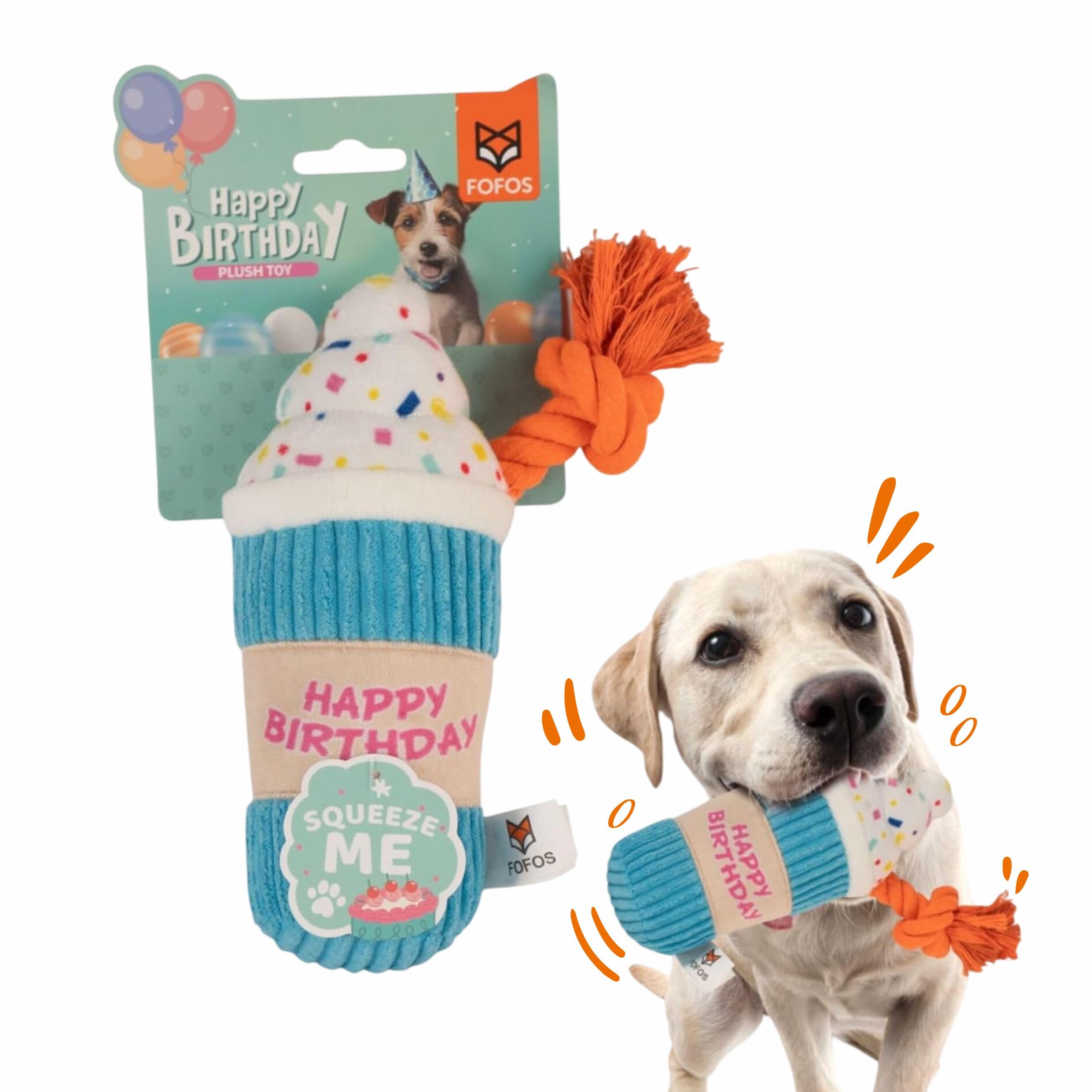 BarkButler x Fofos Birthday Drink Plush  Soft & Squeaky Toys for Dogs, Dog Toys for Medium Dogs (020kgs)  Multicoloured