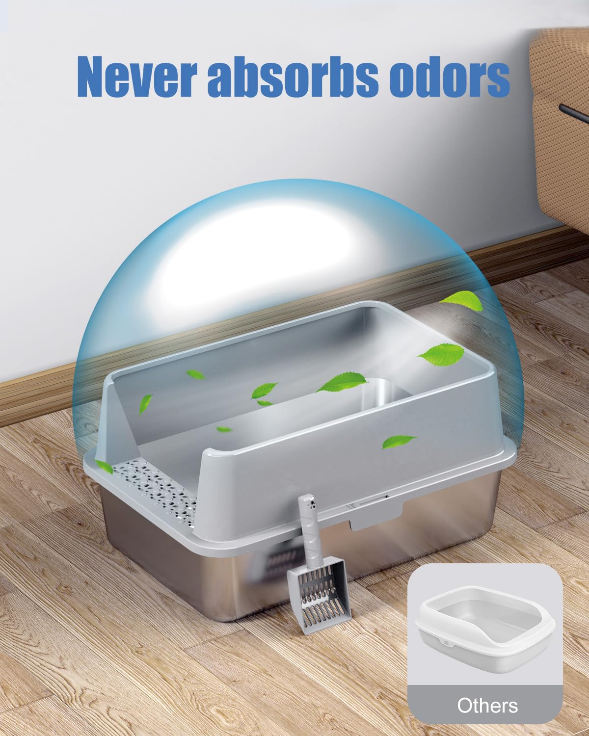 2Pack Stainless Steel Litter Box, Metal Litter Boxs With Lid High Sides, Xl Extra Large Litter Box For Big Cats, Never Absorbs O