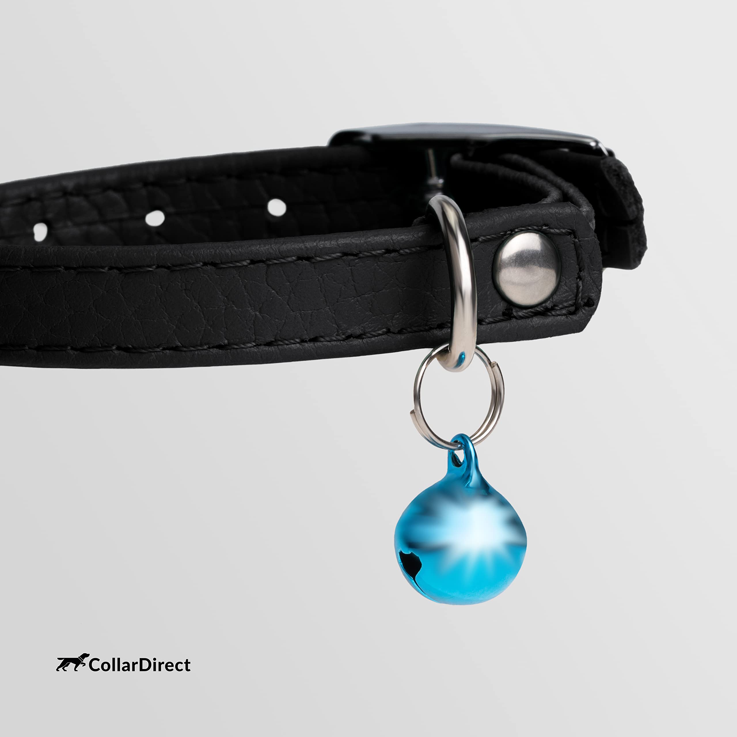 Collardirect Leather Cat Collar, Kitten Collar With Removable Bell Black Blue Red Orange Lime Green (8-11 Inch, Black)