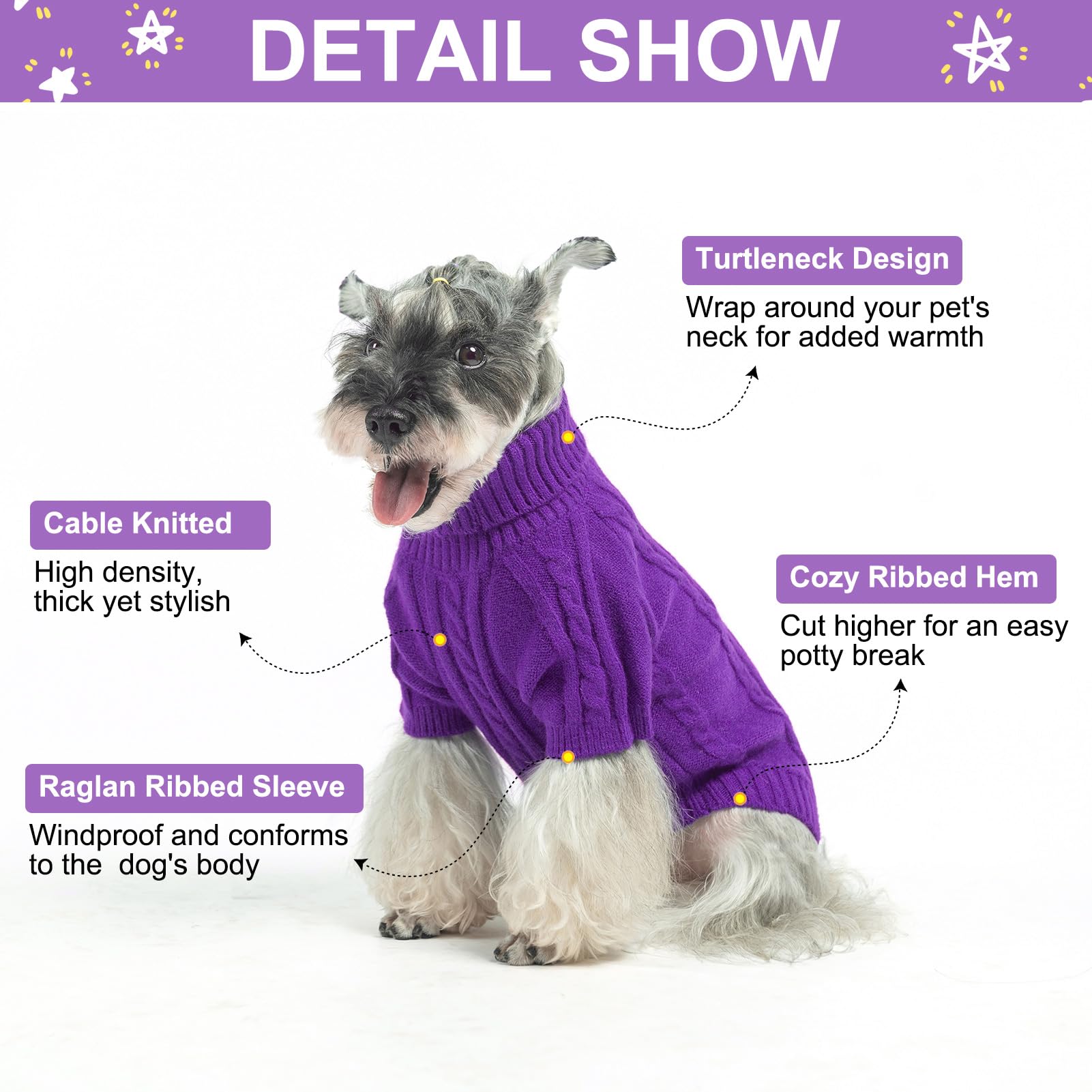 Beautyzoo Dog Sweaters - Warm Christmas Sweater, Thick Turtleneck Pullover For Small Dogs, Puppy, Chihuahua, Yorkie - Purple Sm