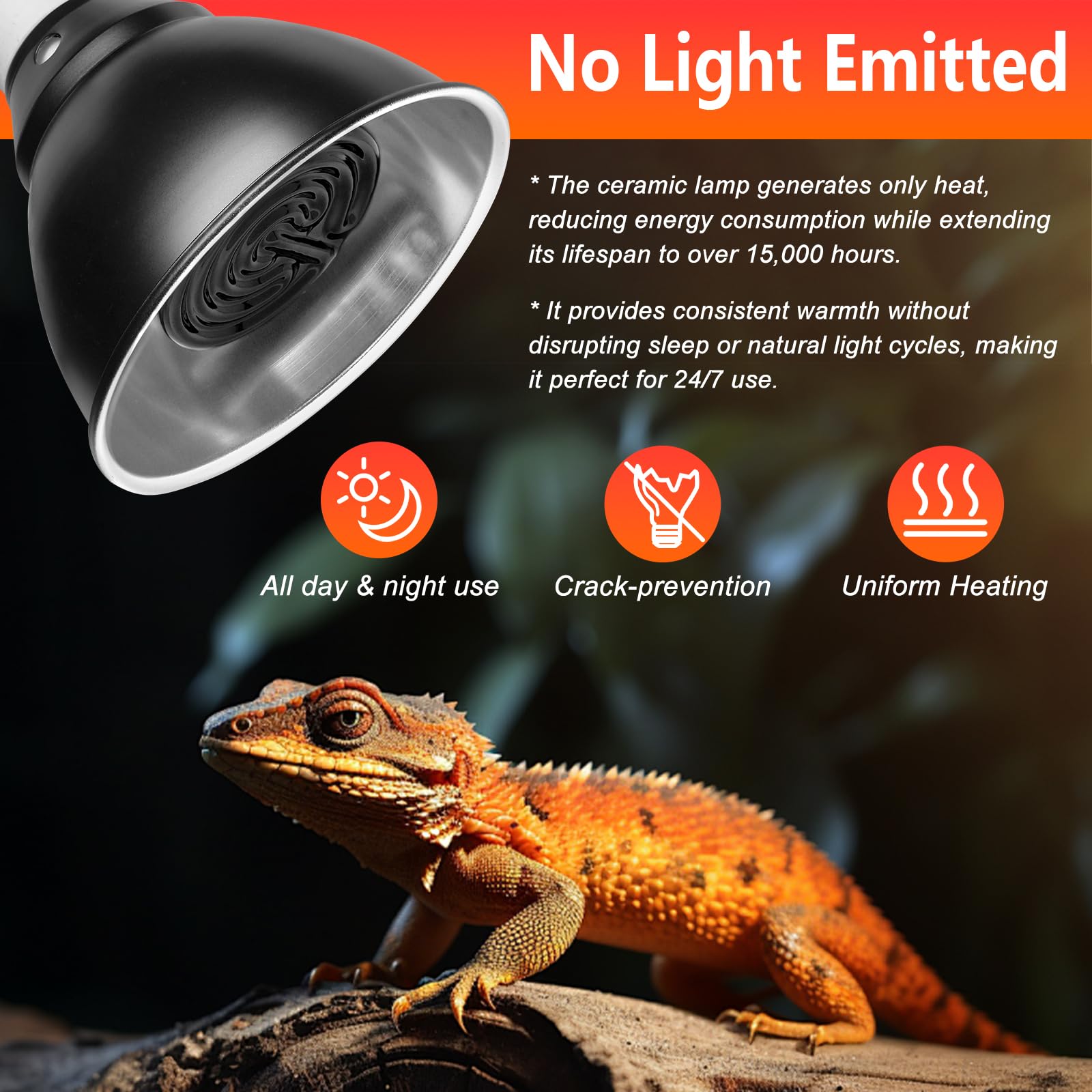 Boeespat Energy Efficient 60W Reptile Basking Heat Lamp Bulbs, Pack Of 2 Ceramic Heat Emitters For Tortoise, Bearded Dragon, Liz
