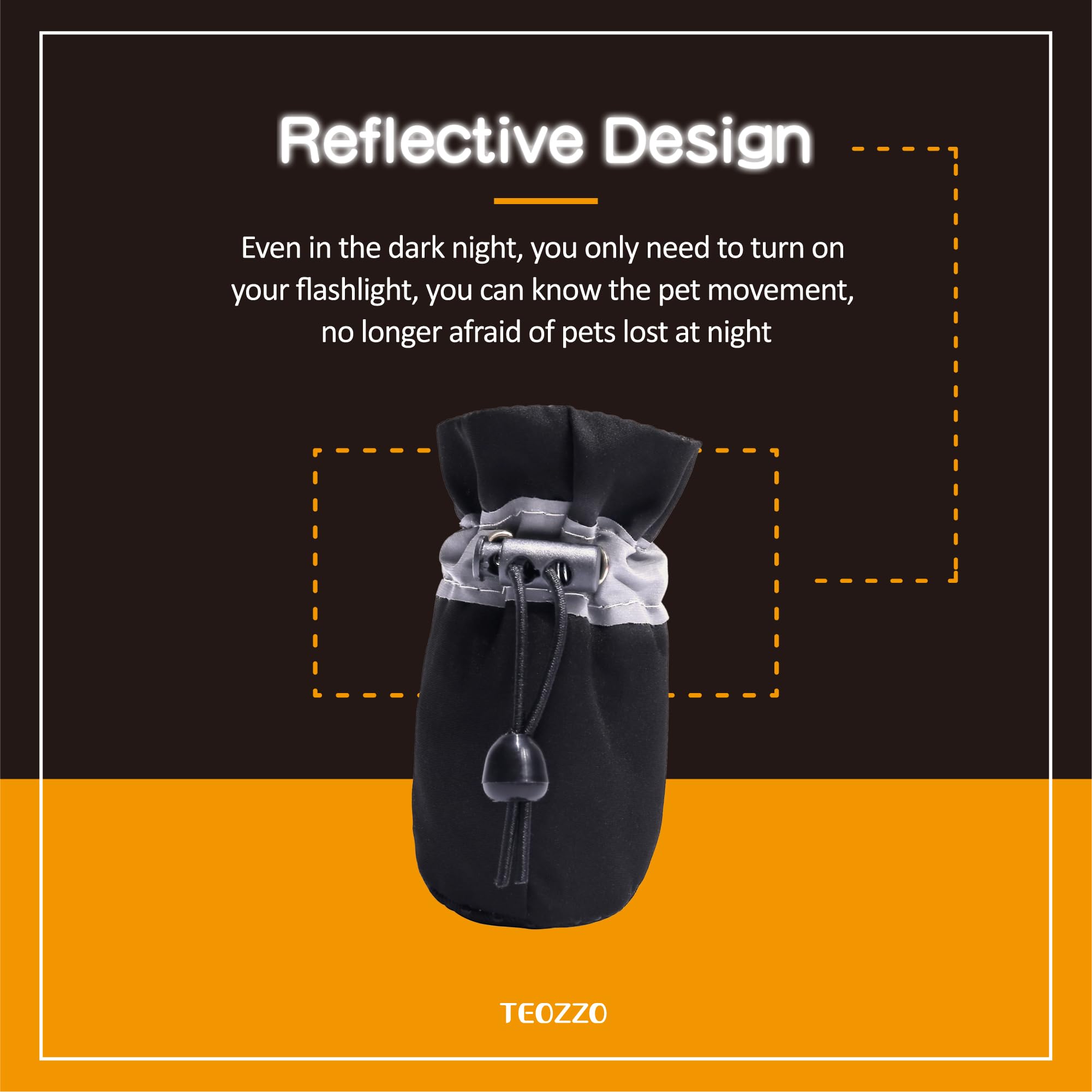 Teozzo Dog Shoes Dog Boots & Paw Protector, Anti-Slip Sole Winter Dog Booties With Reflective Straps Dog Snow Boots For Small Medium Dogs 4Pcs Black 6