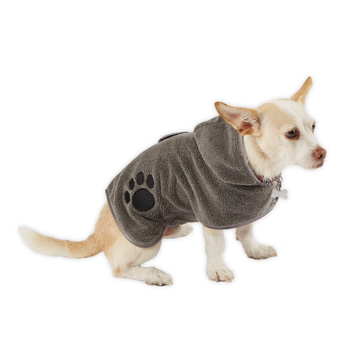 Bone Dry Pet Robe Collection, Embroidered Absorbent Microfiber Bath Robe With Adjustable Closure, For Dogs & Cats, X-Small, Gray