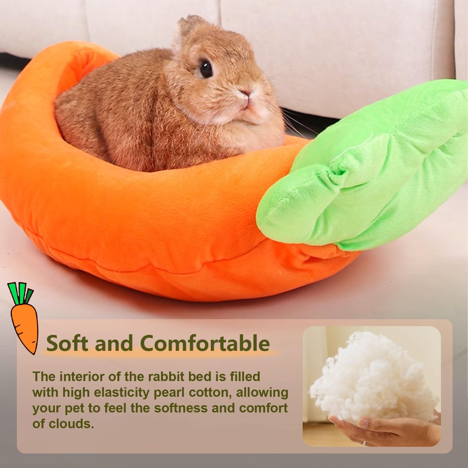 Acsist Bunny Bed,Thick&Soft Rabbit Bed With Removable Cushion,Machine Washable With Rattan Mat & Heart Decor,Cozy Warm Small Ani