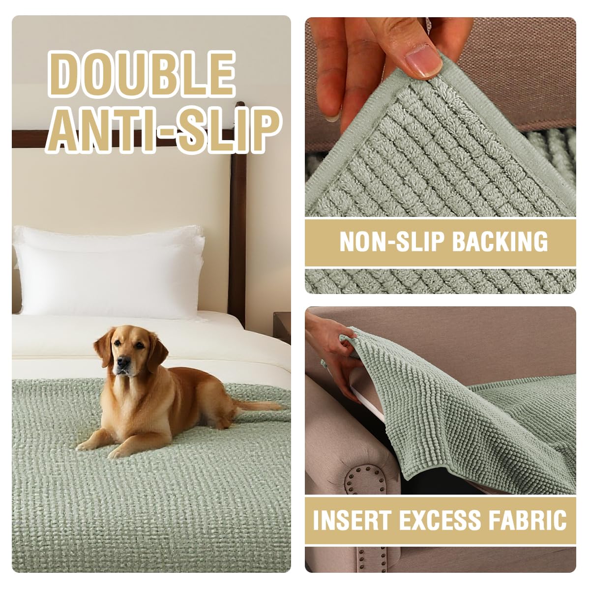 H.VERSAILTEX Plush Chenille Couch Cover for Dogs Pets Blanket for Bed Anti-Slip Soft and Durable Furniture Protector for Small M