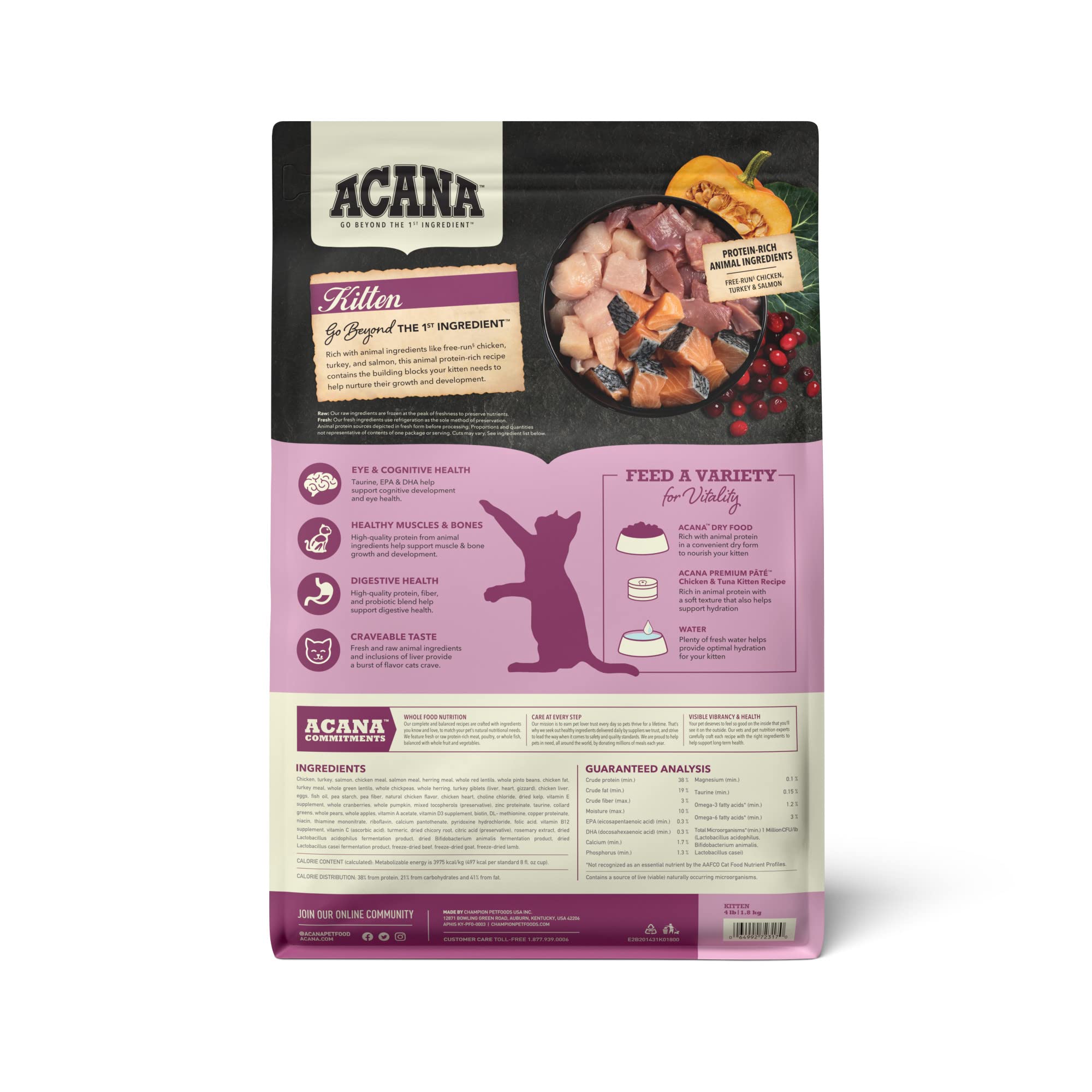 ACANA Highest Protein Dry Cat Food Kitten Recipe 4lb Bag