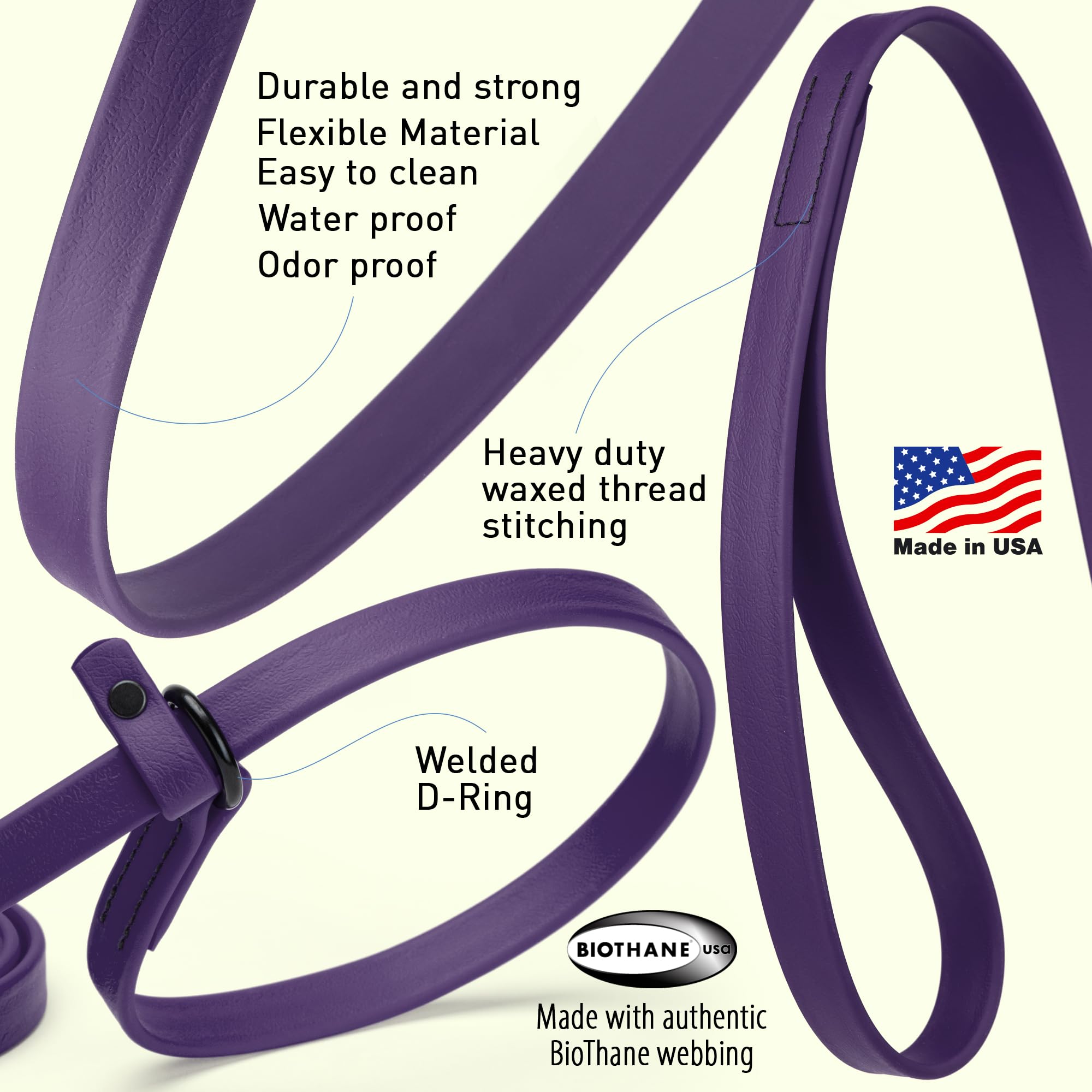 Dogline Biothane Slip Dog Leash - For Small, Medium And Large Dogs - Odor Free Slip Lead, Heavy Duty And Durable Material Kennel Lead - Violet Purple - 5Ft L X 3/8In W
