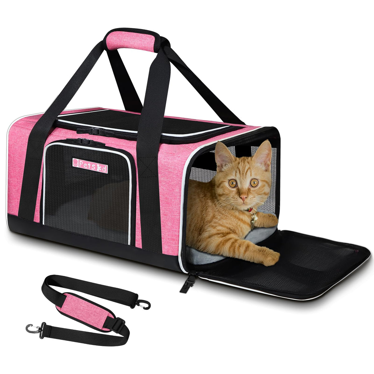 Petskd Pet Carrier 17X12X8.5 Jetblue Allegiant Airline Approved,Pet Travel Carrier Bag For Small Cats And Dogs, Soft Dog Carrier For 1-13 Lbs Pets,Dog Cat Carrier With Safety Lock Zipper(Pink)