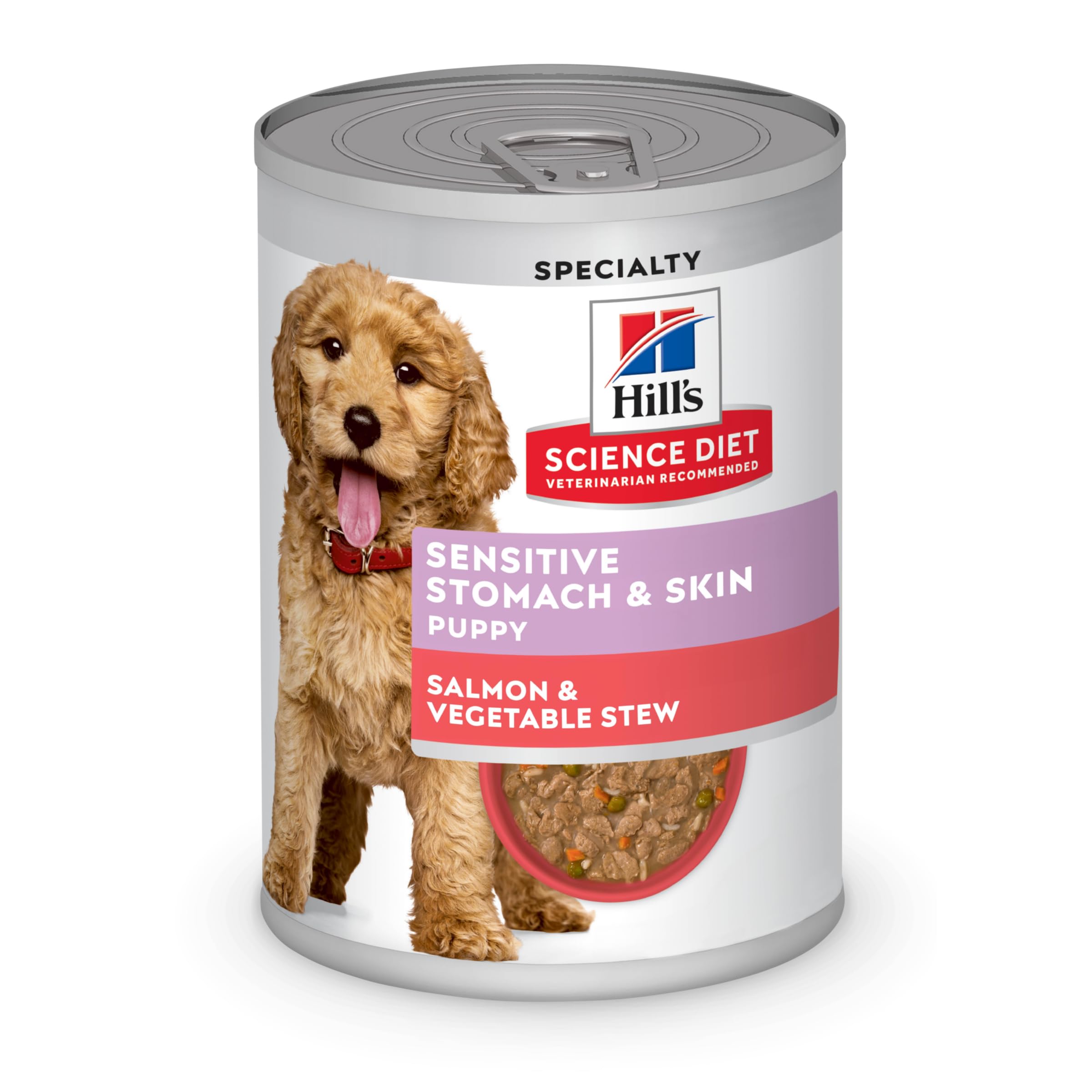 Hills Science Diet Sensitive Stomach & Skin, Puppy, Stomach & Skin Sensitivity Support, Wet Dog Food, Salmon & Vegetable Stew, 