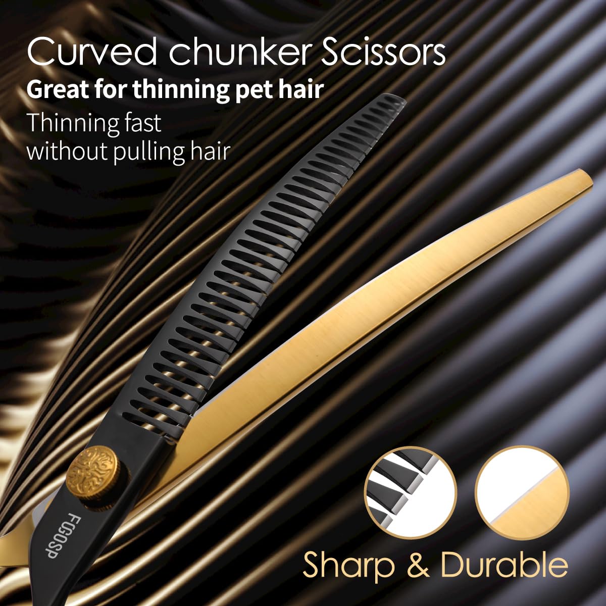 Fogosp Curved Chunkers Shears Dog Grooming 7.5 In Black & Gold Two Color Professional Curved Thinning Shears For Dog Grooming 35